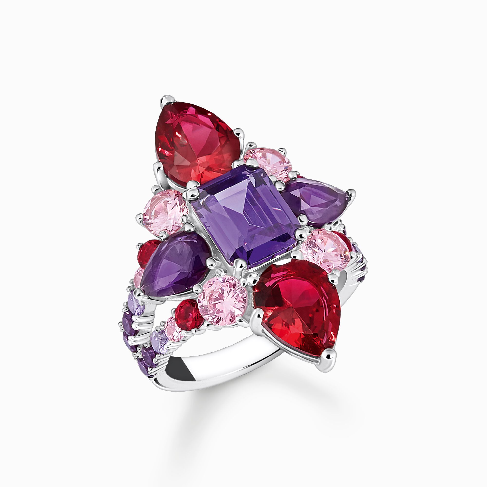 Silver cocktail ring with red, pink and violet zirconia stones from the  collection in the THOMAS SABO online store