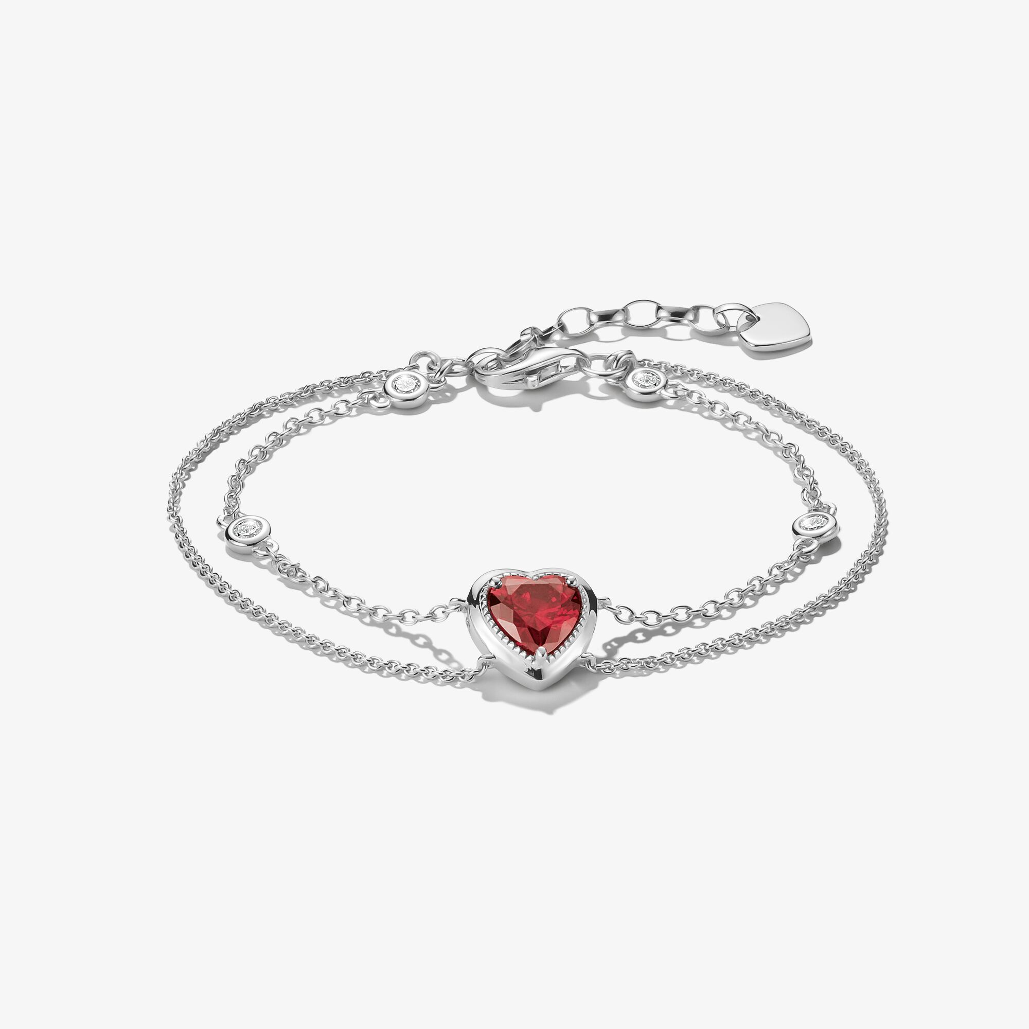 THOMAS SABO Bracelet double rangée cœur zirconium rouge Elyndra argent, Argent sterling, Taille: 19 cm, femme