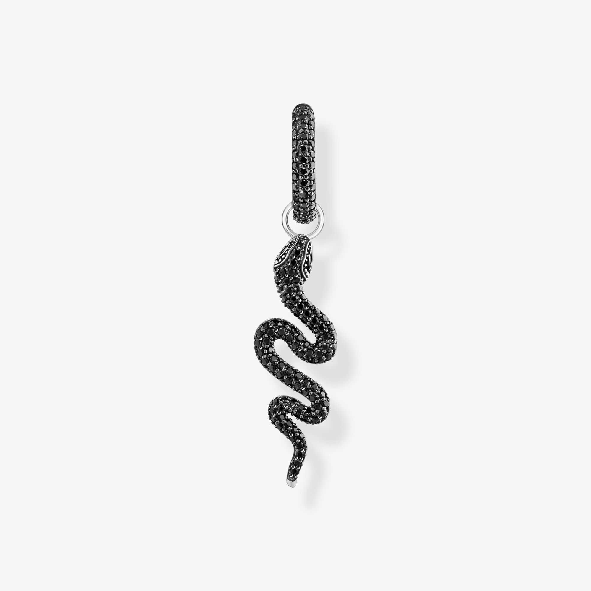 THOMAS SABO Boucle d'oreille simple en argent serpent noirci avec zircon noir, Argent sterling, Taille: one size, femme
