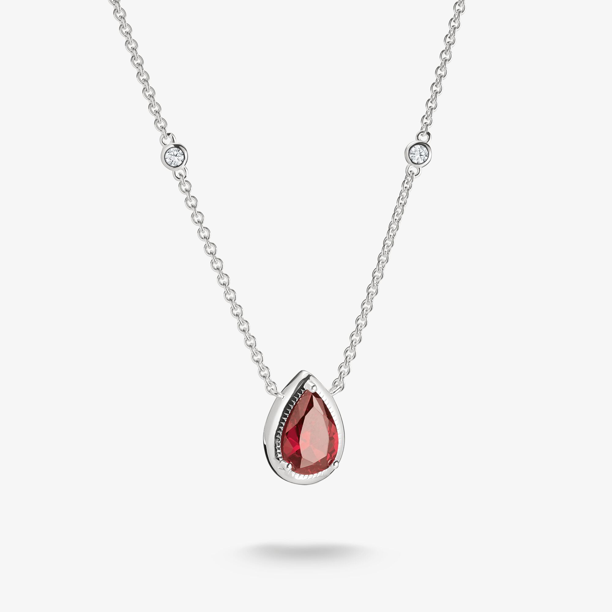 THOMAS SABO Chaîne goutte pierre rouge et zirconiums blancs Elyndra argent, Argent sterling, Taille: 50 cm, femme