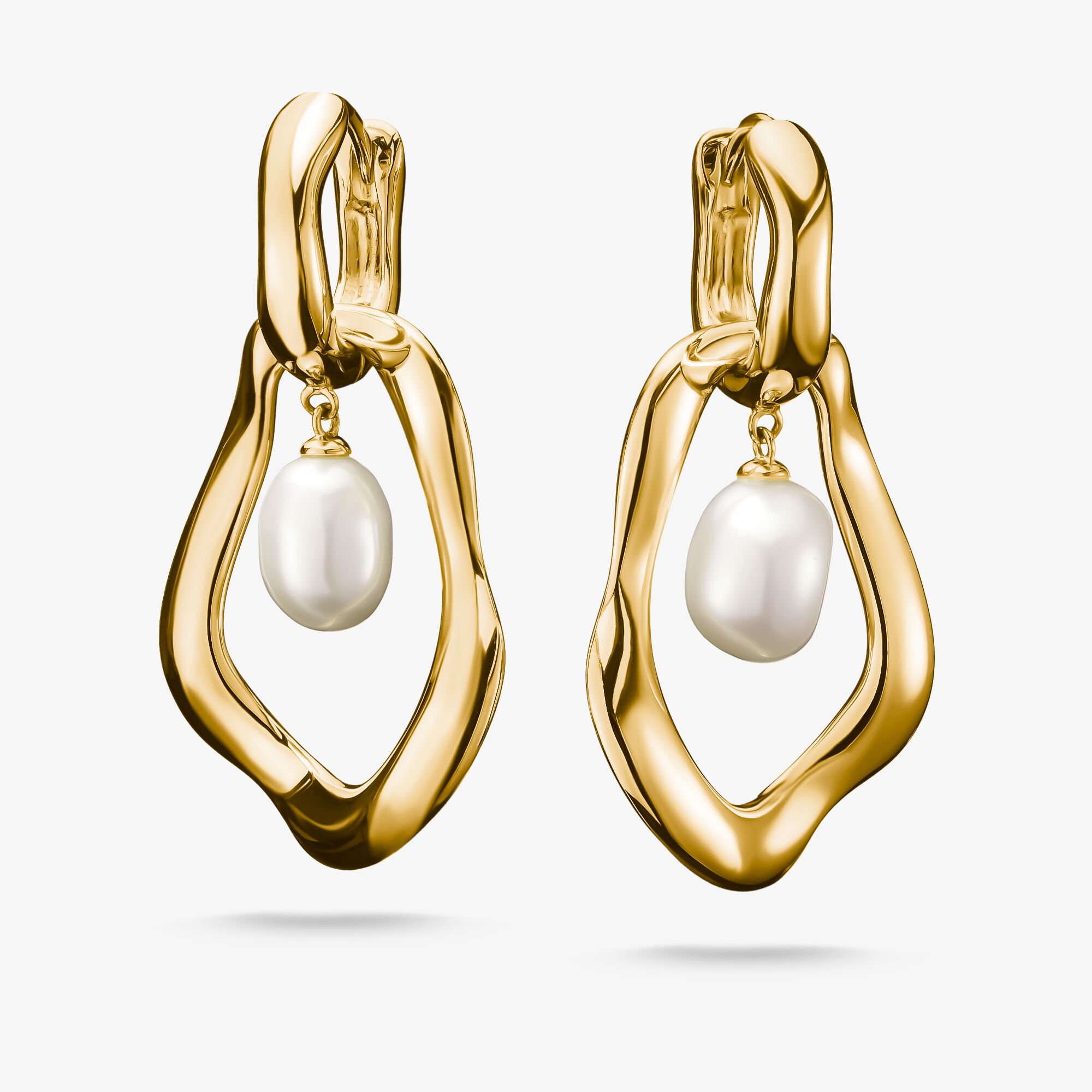 THOMAS SABO Creolen mit Perlen-Anhänger Natural Beauty vergoldet, Sterlingsilber Gelbgold vergoldet, Größe: one size, Damen