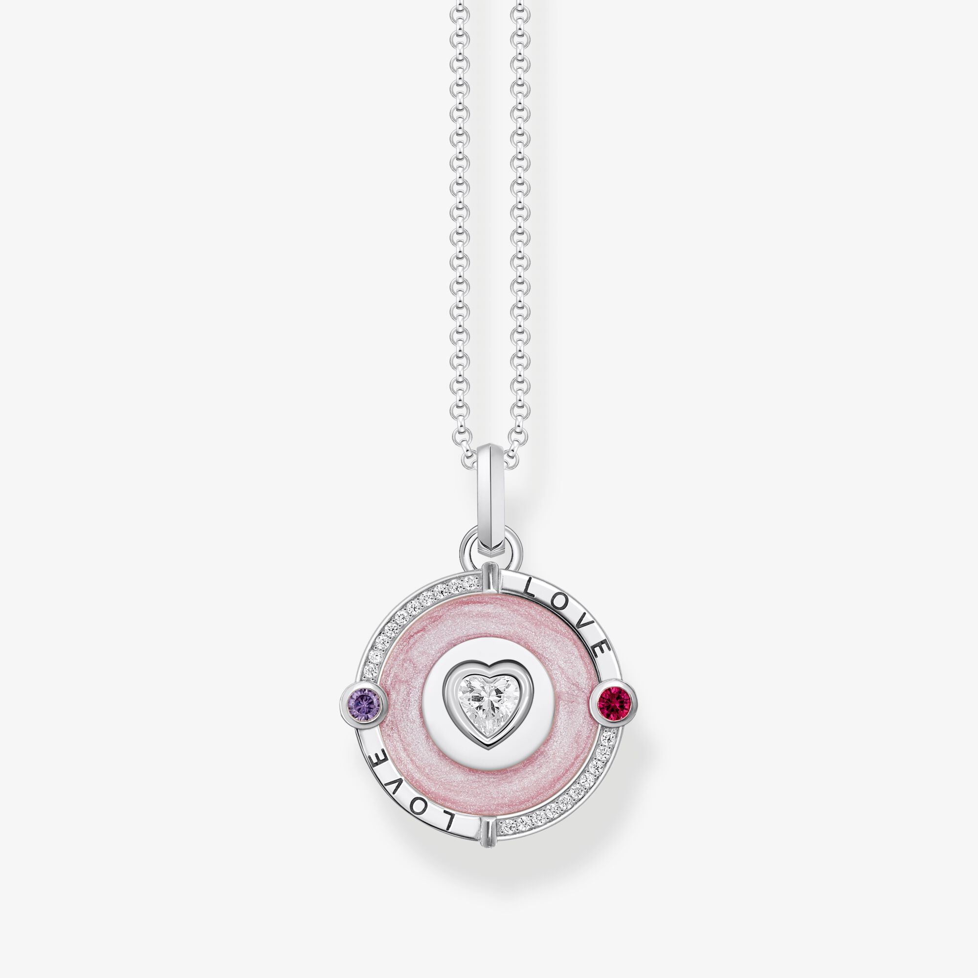 THOMAS SABO Halsband med rosa hängsmycke och hjärtformad sten - silver, 925 sterlingsilver svärtat, Storlek: 45 cm, för damer