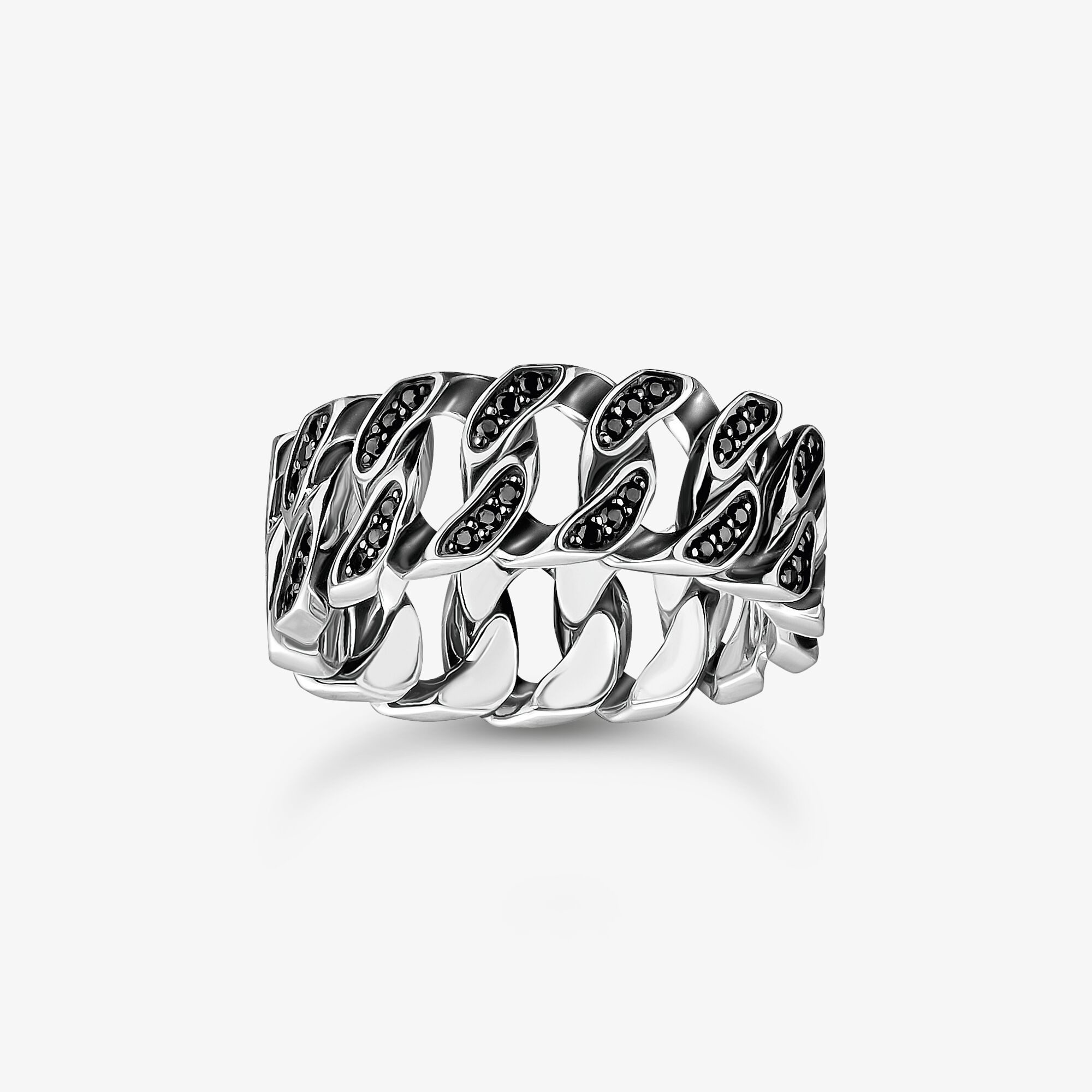 THOMAS SABO Ring Kettenglieder schwarze Steine breit Silber, Sterlingsilber, Größe: 60, Unisex