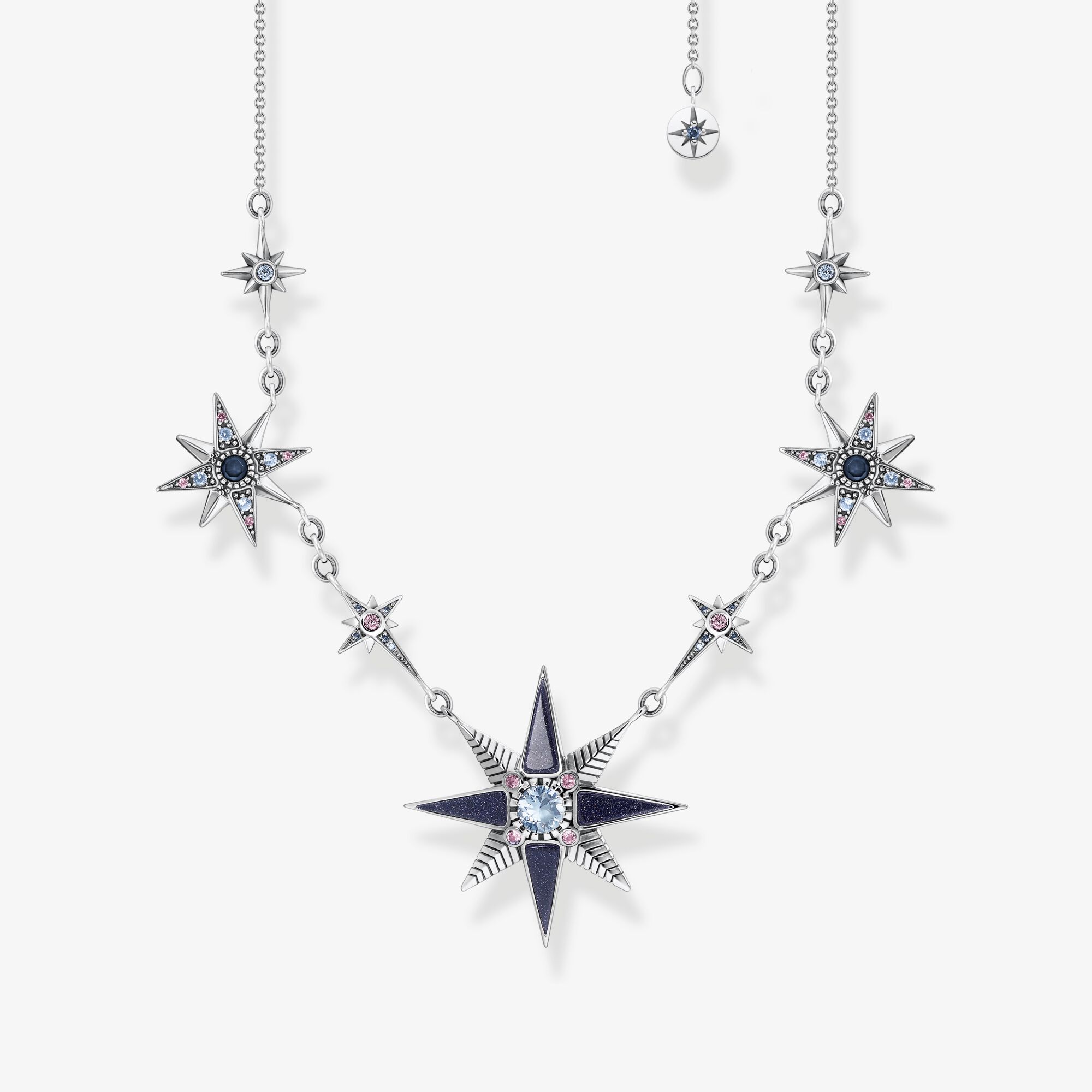 THOMAS SABO Kette Royalty Sterne silber, 925 Sterlingsilber geschwärzt, Größe: 45 cm, Damen