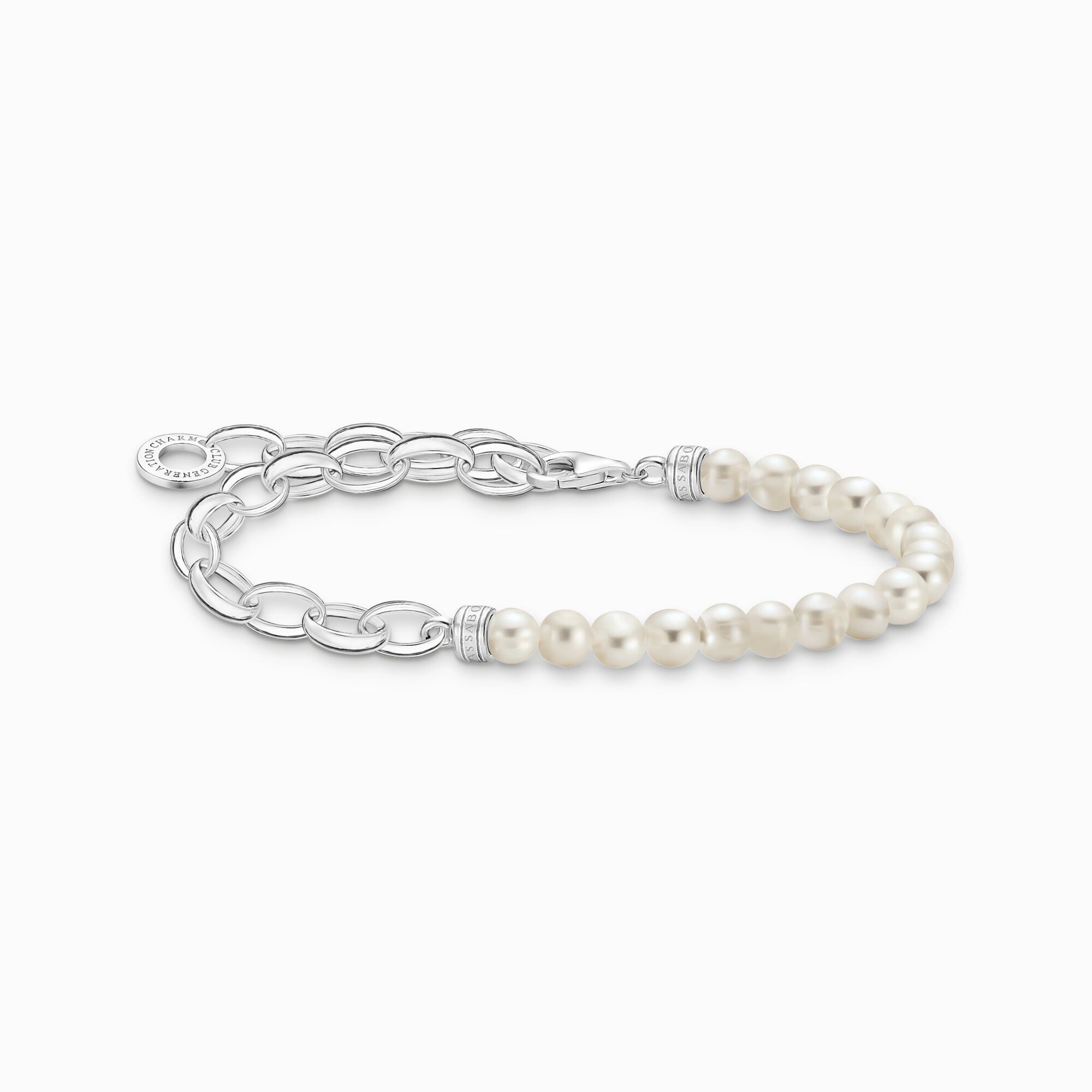 Charm bracelet with white pearls and chain links silver from the Charm Club collection in the THOMAS SABO online store