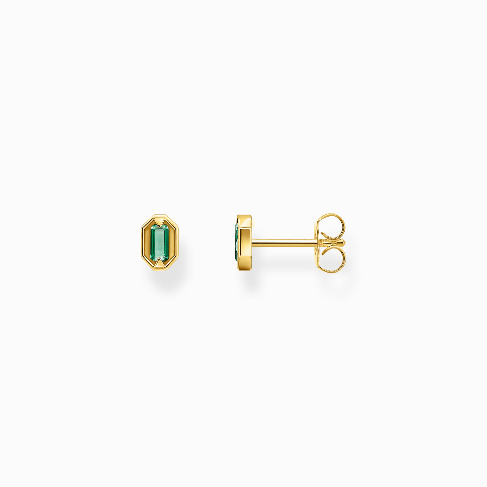 Small yellow-gold plated ear studs with green stones from the  collection in the THOMAS SABO online store