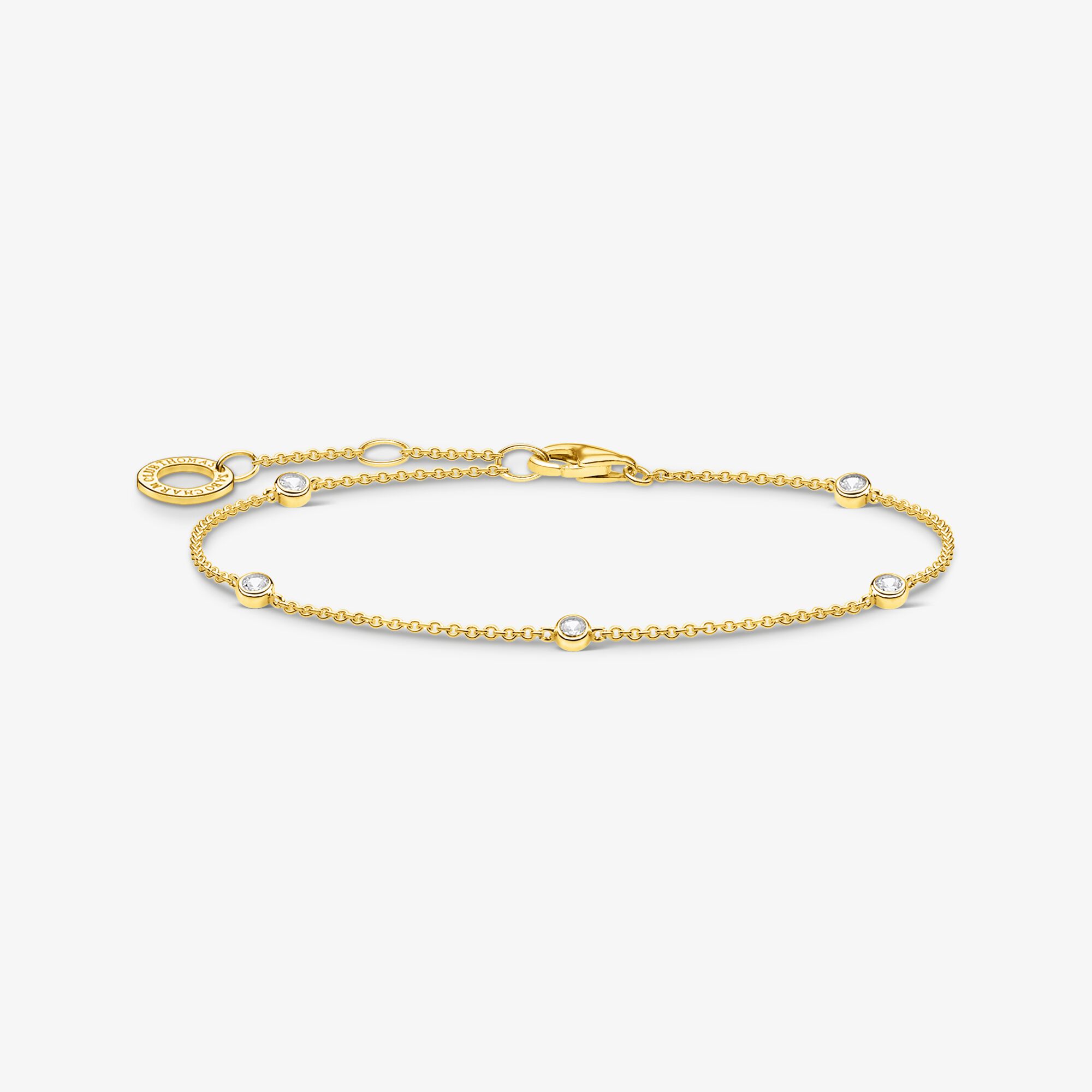 THOMAS SABO Bracelet blanche pierres or, Argent sterling doré or jaune, Taille: 19 cm, femme
