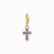 Charm pendant cross with amethyst-coloured stones yellow-gold plated from the Charm Club collection in the THOMAS SABO online store