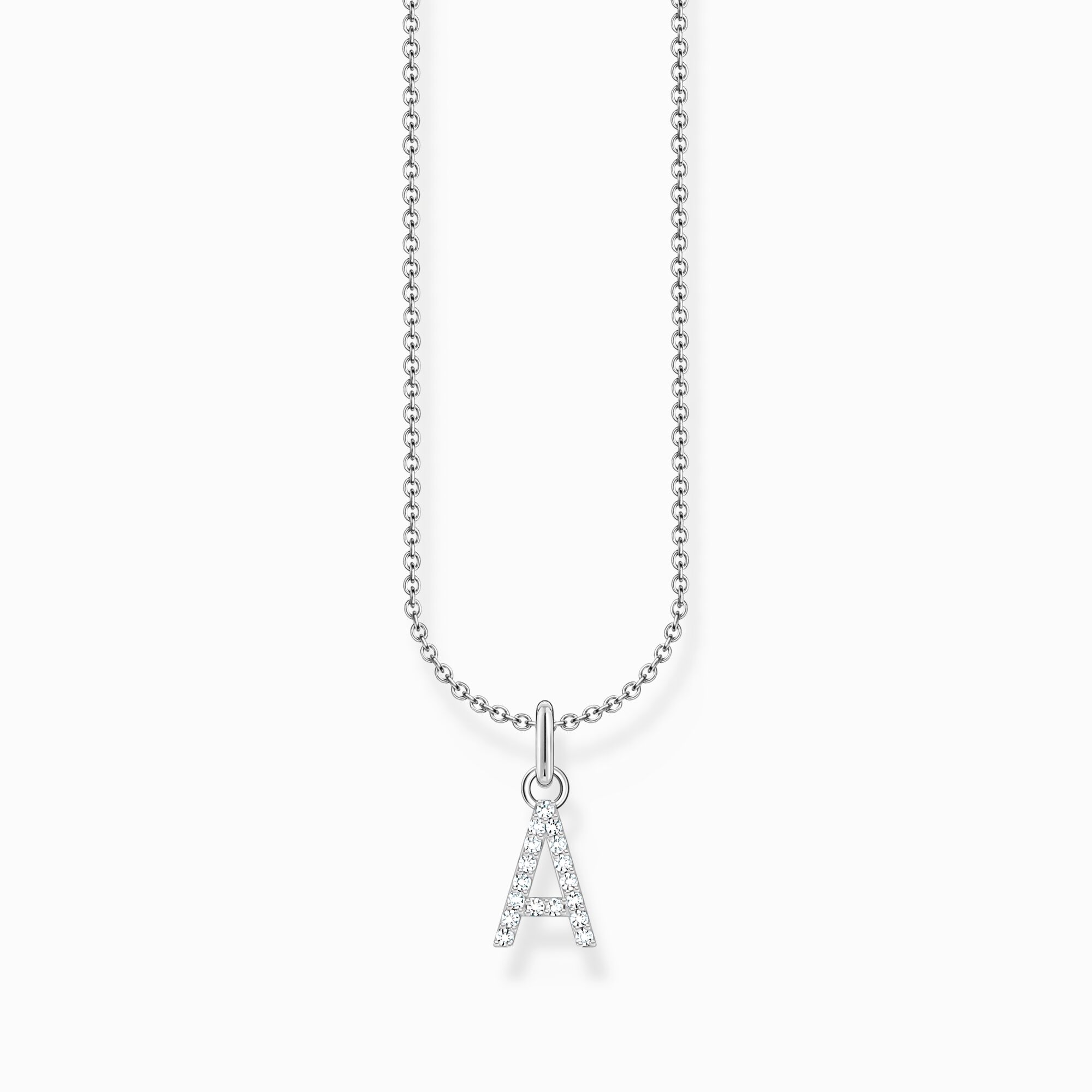 Silver necklace with letter pendant A and white zirconia from the Charming Collection collection in the THOMAS SABO online store