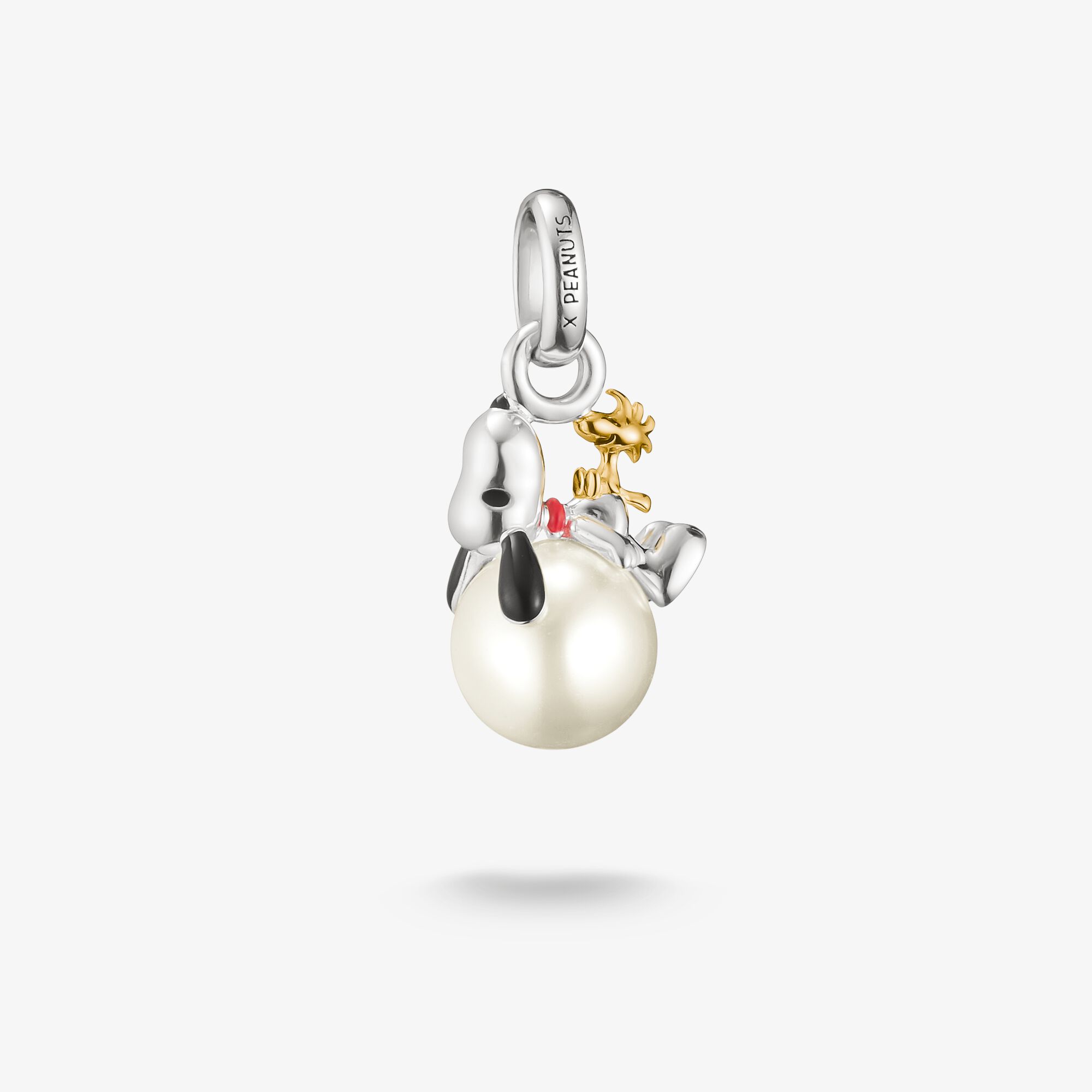 THOMAS SABO Pendentif Charm avec perle Snoopy Woodstock PEANUTS Connect Plaqué or 18 carats, Argent sterling doré or jaune, Taille: one size, Unisex