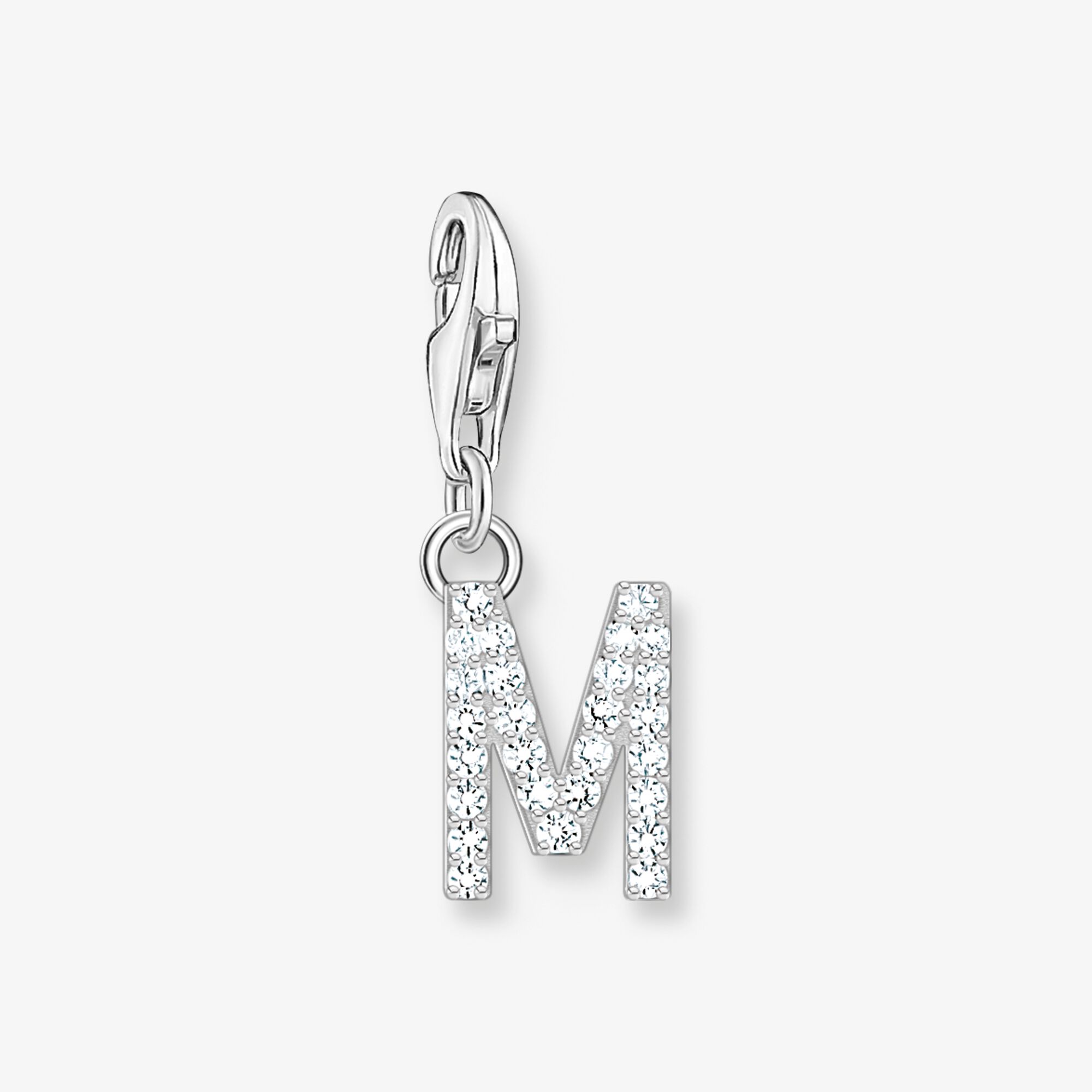 THOMAS SABO Charm-hängsmycke bokstaven M med vita stenar silver, 925 sterlingsilver, Storlek: one size, för damer