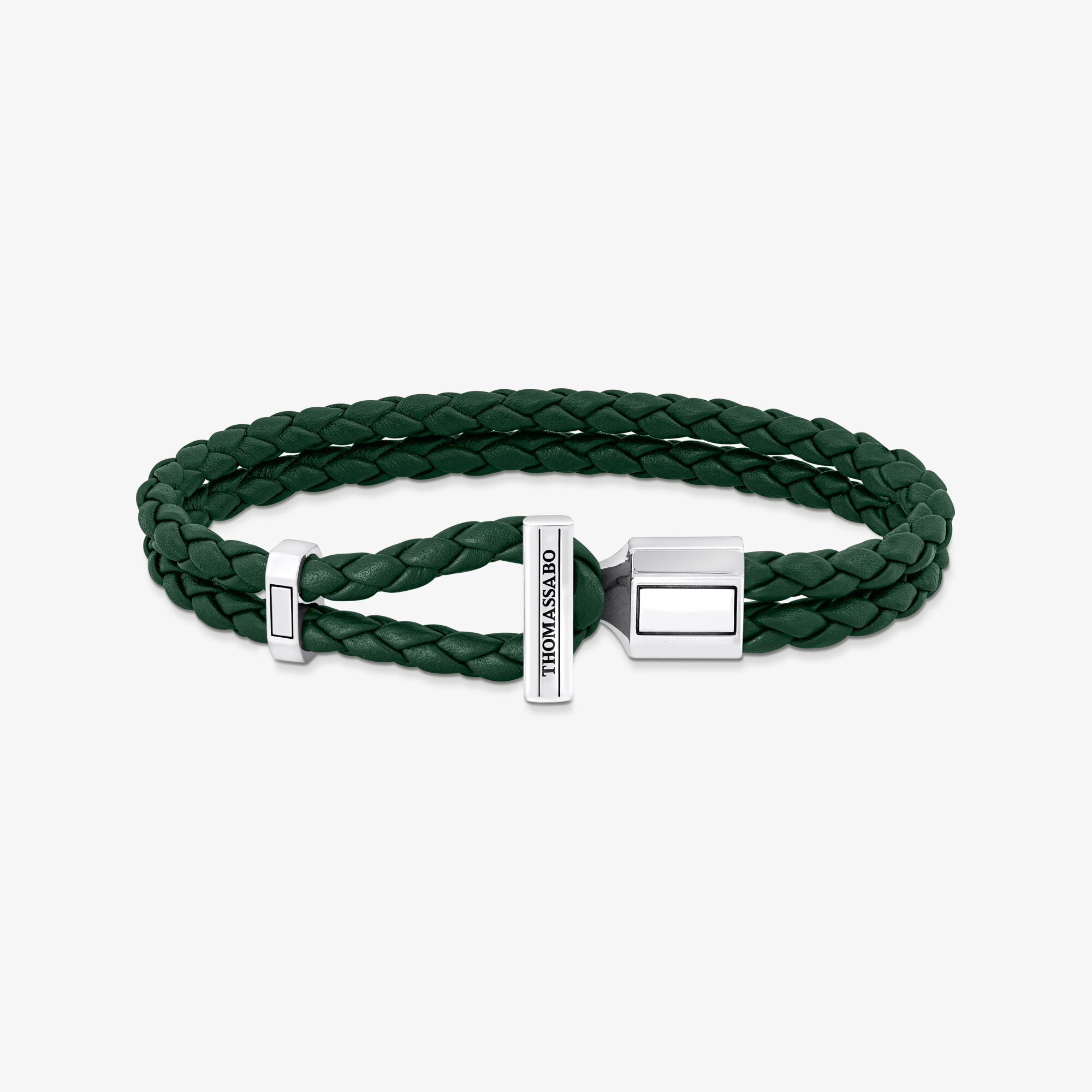 THOMAS SABO Bracelet double vert et argent en cuir, Argent sterling | Cuir, Taille: 19 cm, Unisex