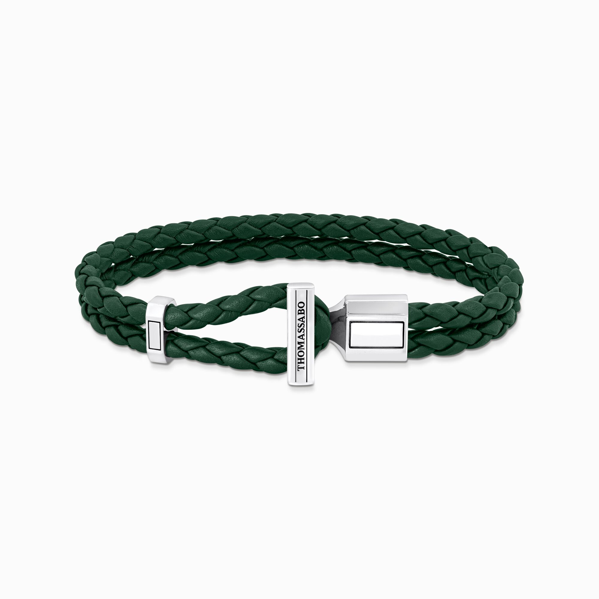 Silver double bracelet with braided, green leather from the  collection in the THOMAS SABO online store