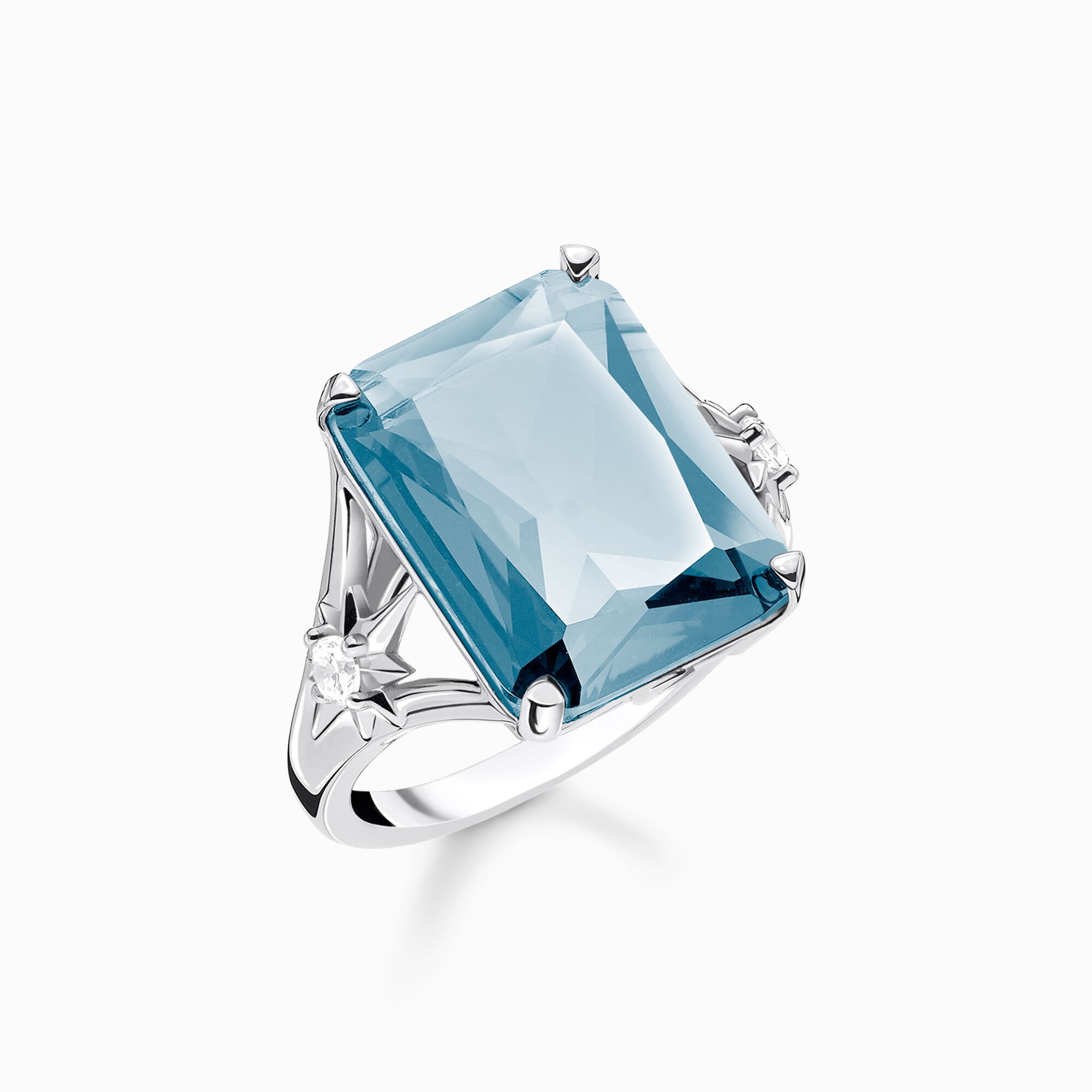 Ring with large aquamarine-coloured stone and stars silver from the  collection in the THOMAS SABO online store