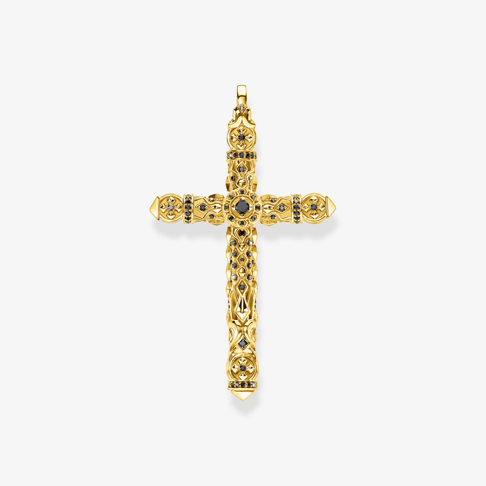 THOMAS SABO Pendentif croix pierres noires or, Argent sterling doré or jaune, Taille: one size, Unisex