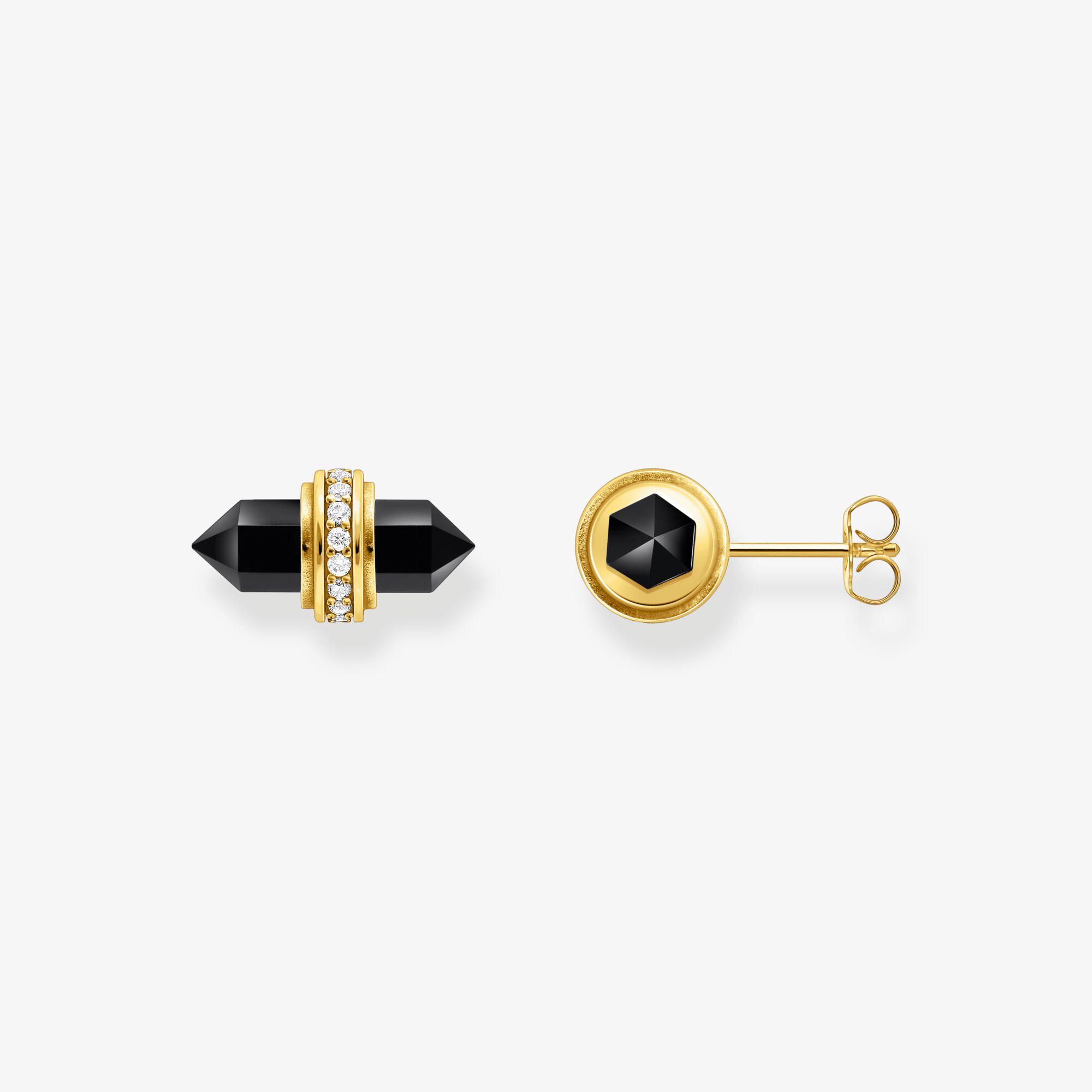 THOMAS SABO Clous d’oreilles en argent avec cristal en onyx noir, Argent sterling doré or jaune, Taille: one size, femme