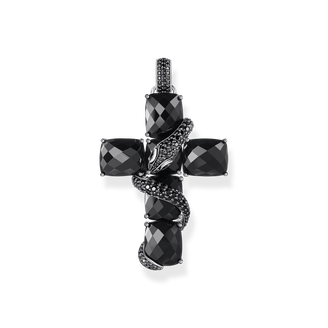 Silver blackened cross pendant with snake and black zirconia from the  collection in the THOMAS SABO online store