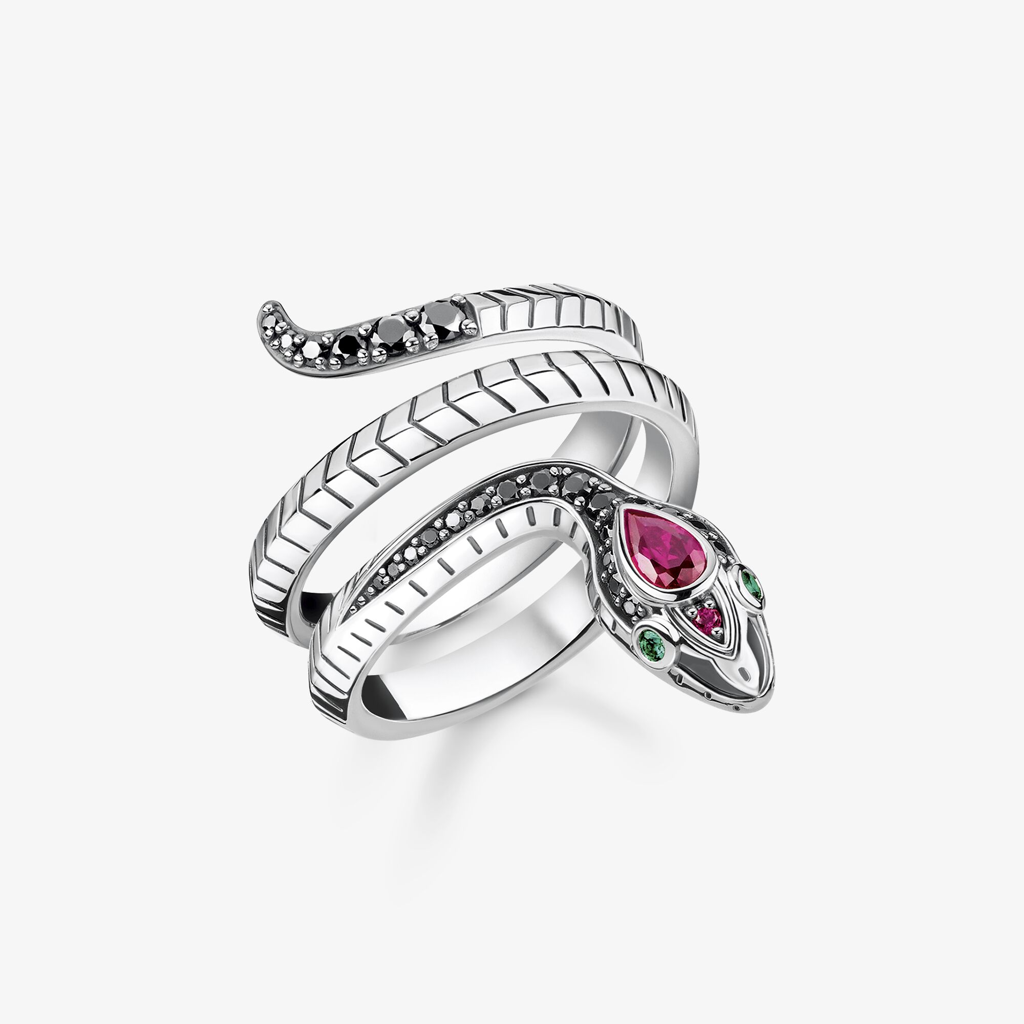 THOMAS SABO Bague serpent pierres noires, Argent Sterling 925‰, noirci , Taille: 52, femme