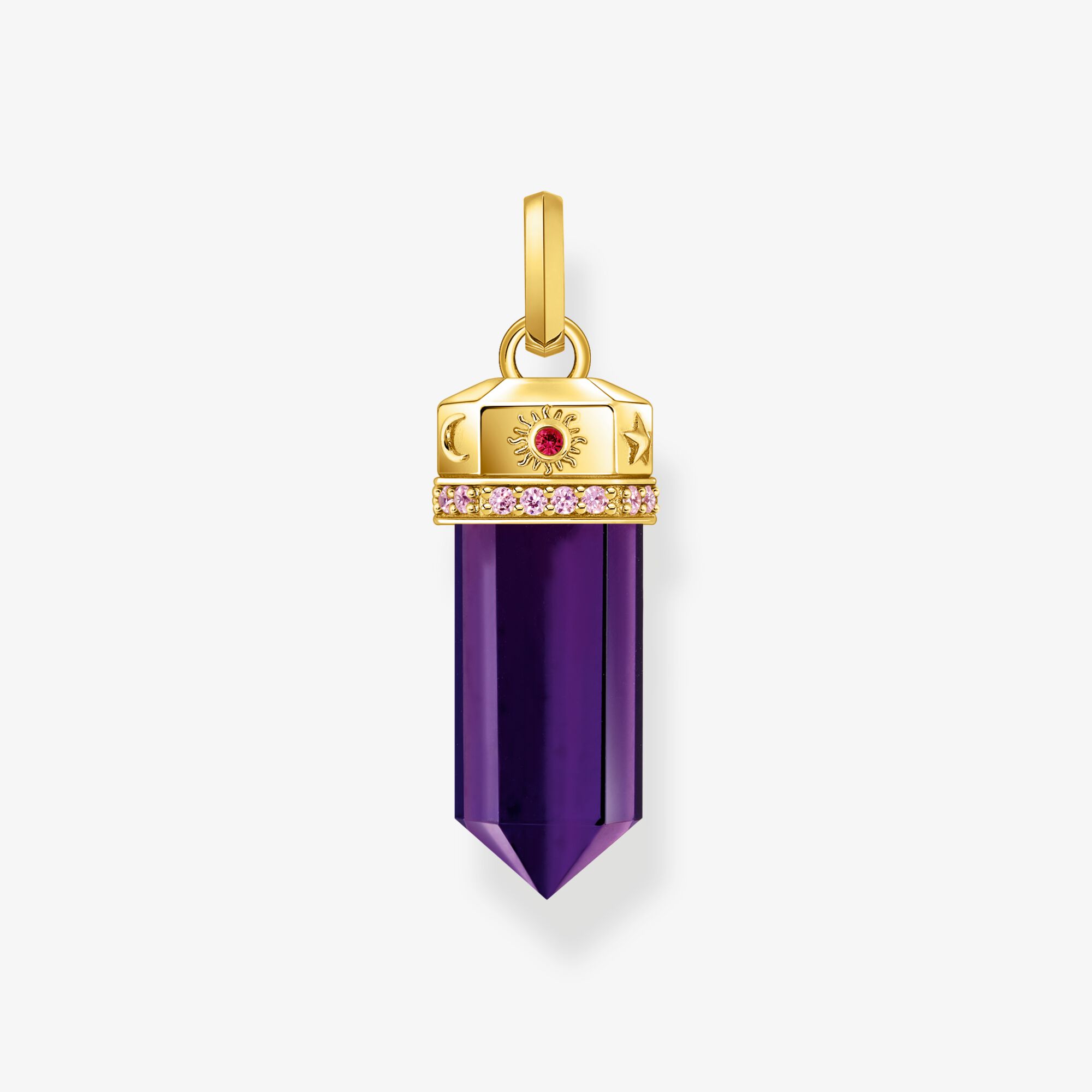 THOMAS SABO Pendentif de forme hexagonale imitation améthyste plaqué or, Argent sterling doré or jaune, Taille: one size, femme
