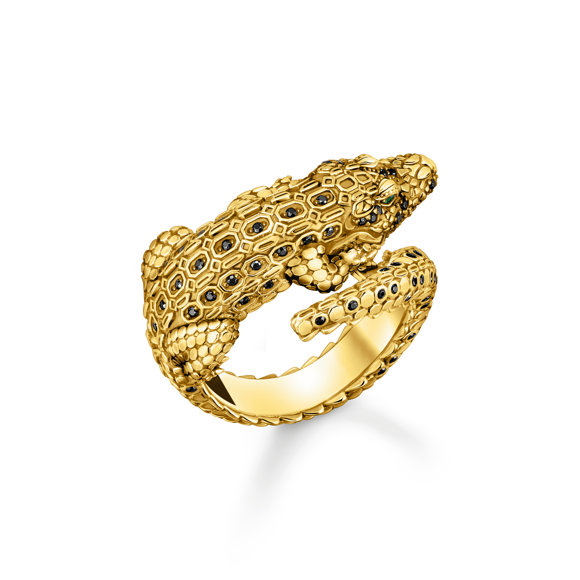 Thomas Sabo Ring Krokodil mit schwarzen und grünen Steinen vergoldet mehrfarbig TR2421-971-7-52