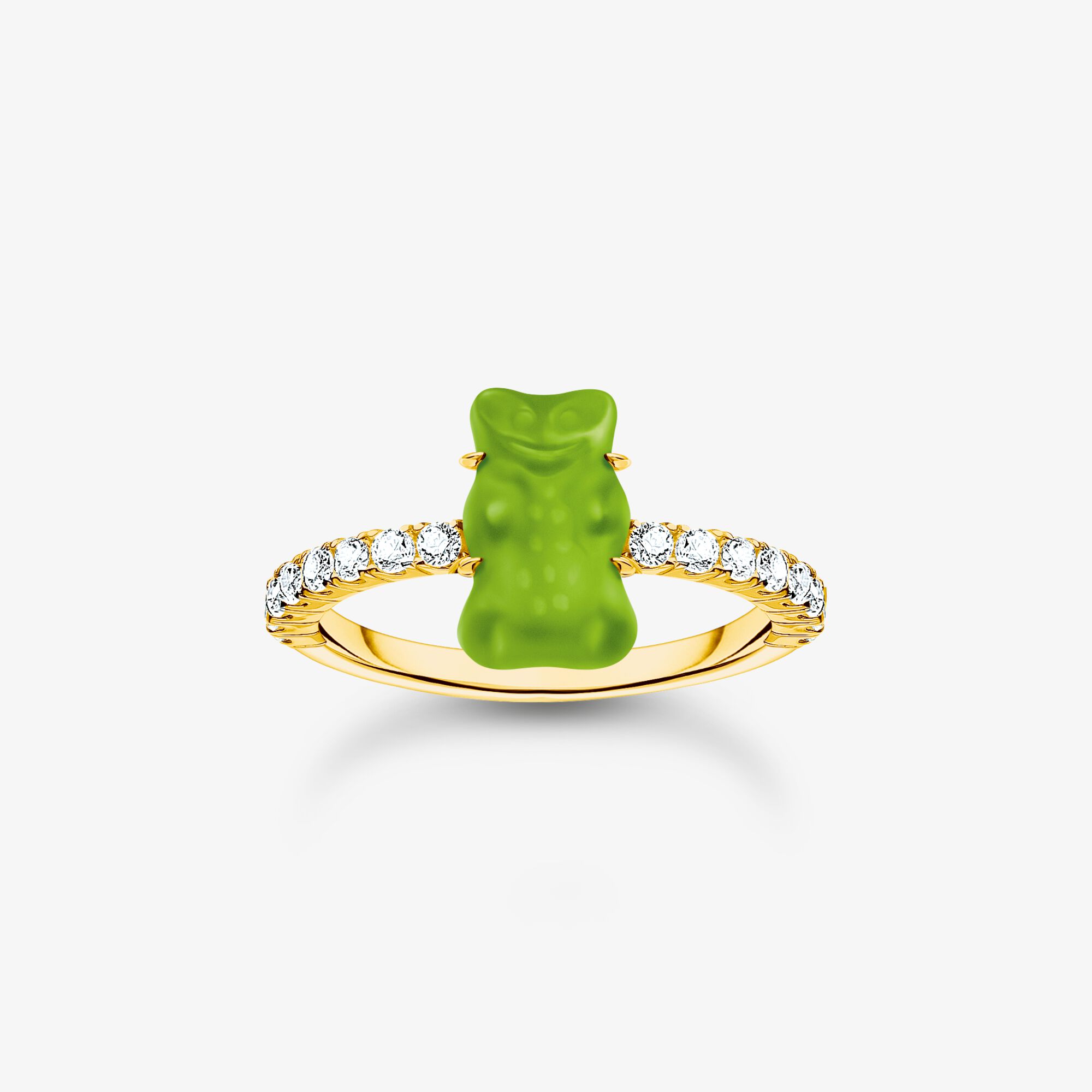 THOMAS SABO Ring med grön mini-guldbjörn och stenar, pläterad, 925 sterlingsilver guldpläterat gult guld, Storlek: 56, för damer