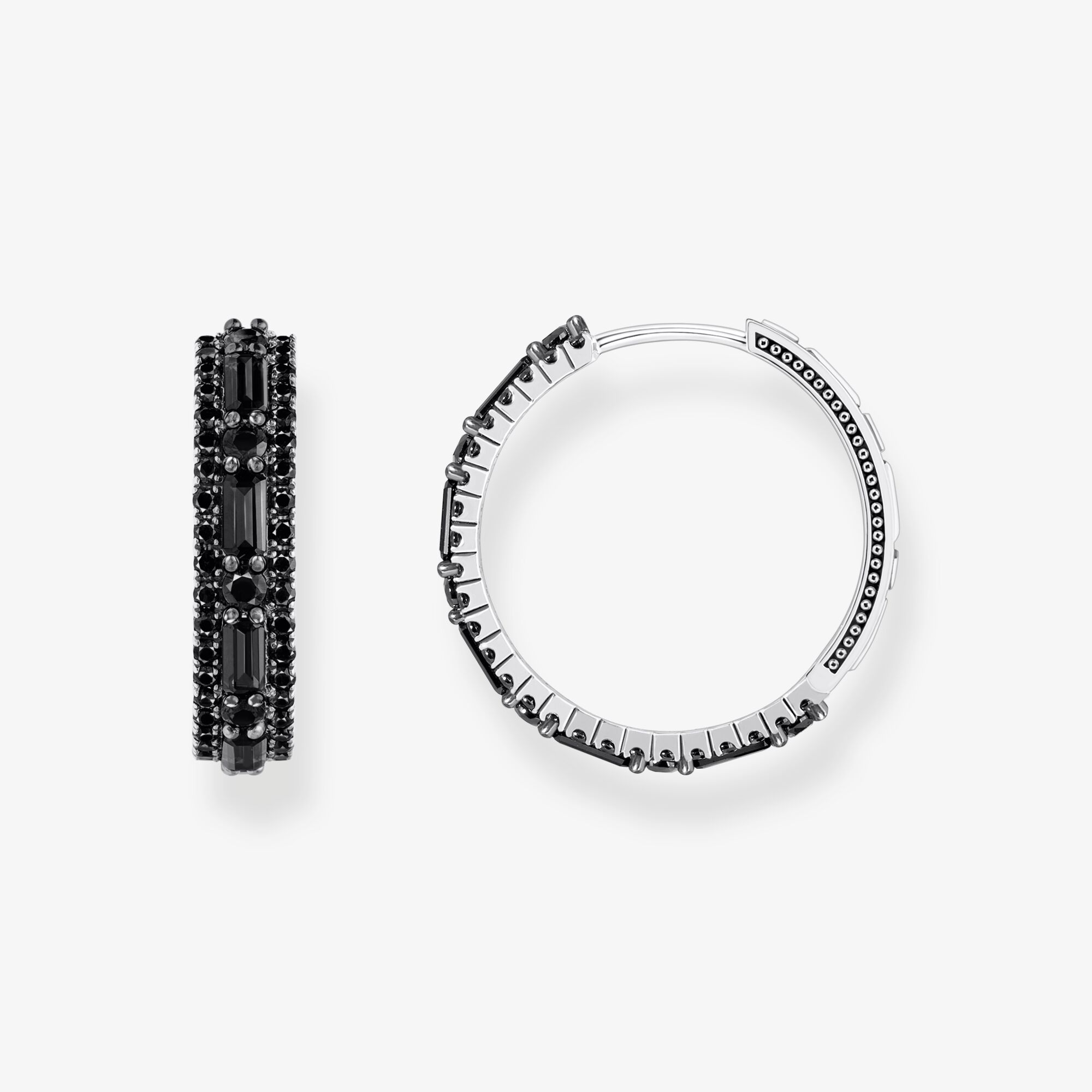 THOMAS SABO Boucles d'oreilles en argent noirci avec zircon noir, Argent sterling, Taille: one size, femme