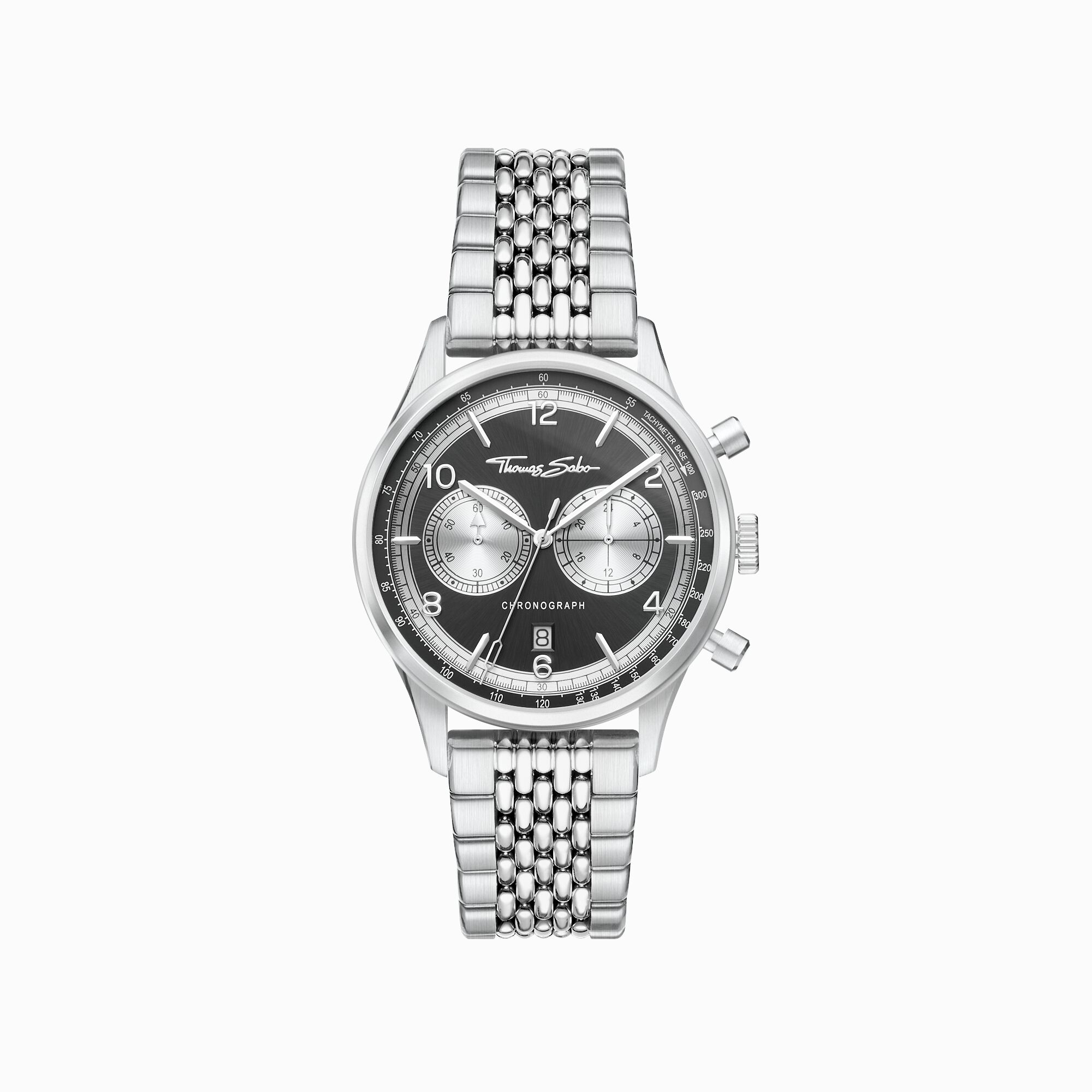 Men&rsquo;s watch Rebel at Heart Chronograph silver black from the  collection in the THOMAS SABO online store