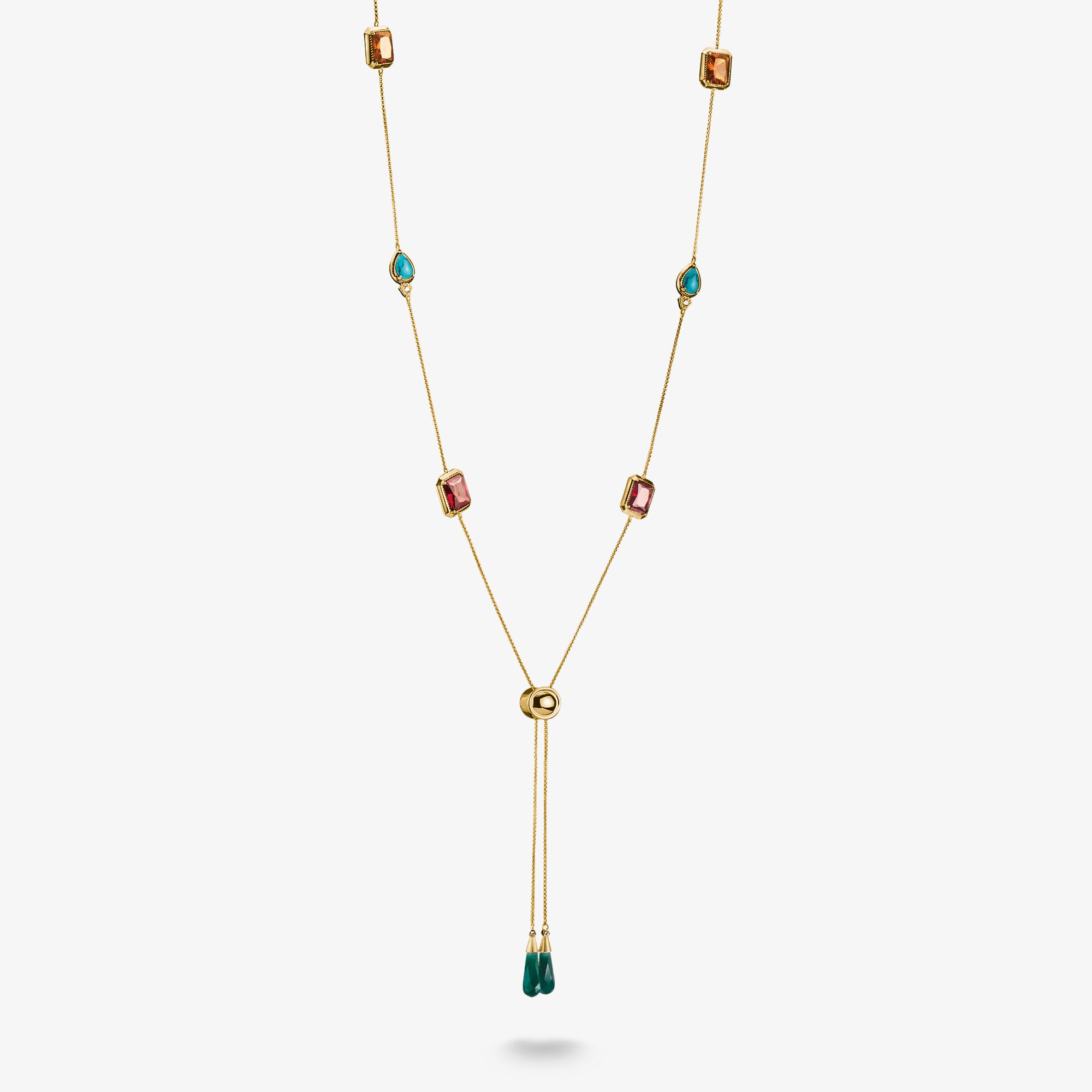 THOMAS SABO Chaîne Y pierres multicolores Elyndra Plaqué or 18 carats, Argent sterling doré or jaune, Taille: L85V, femme