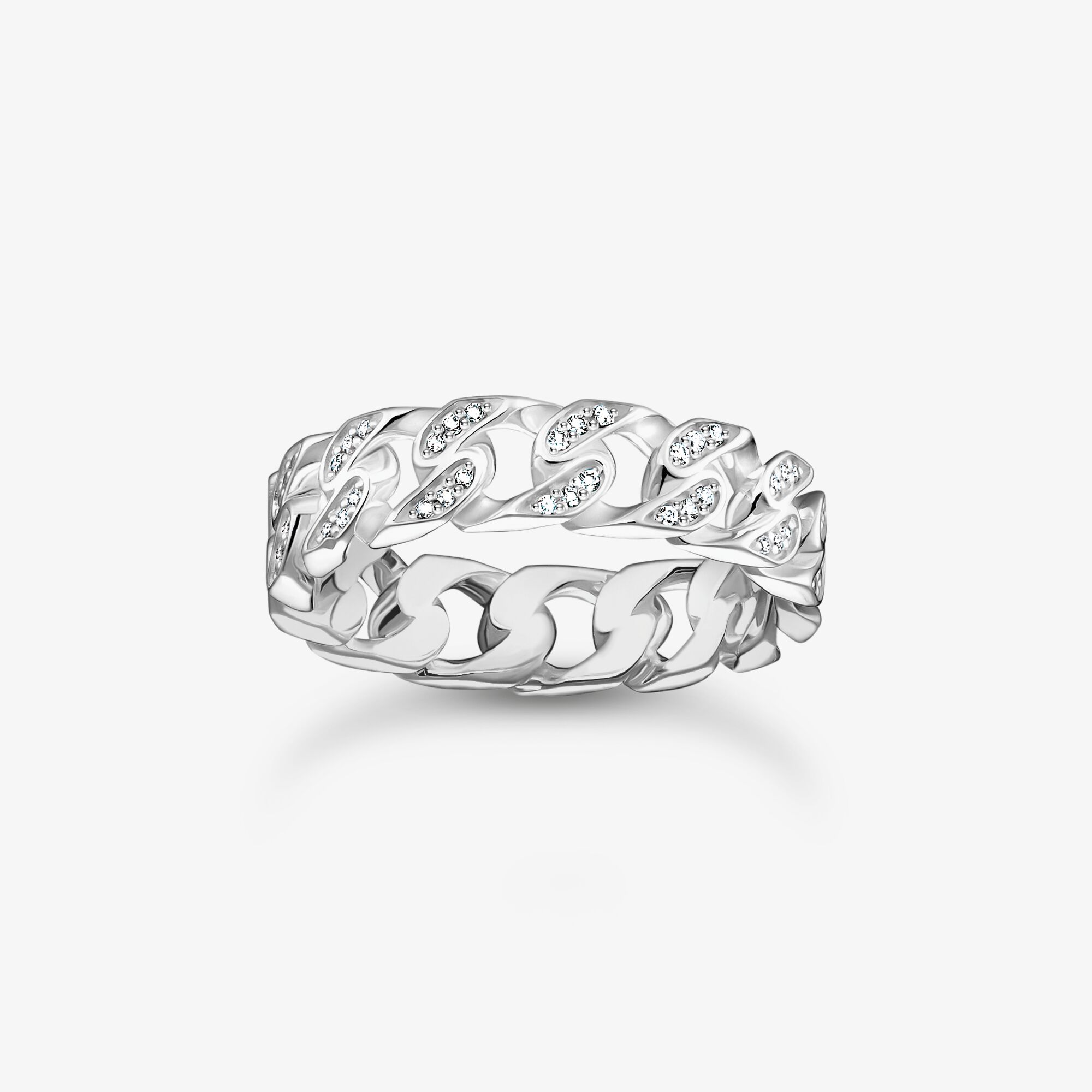 THOMAS SABO Ring kedjelänkar vita stenar smal silver, 925 sterlingsilver, Storlek: 54, Unisex