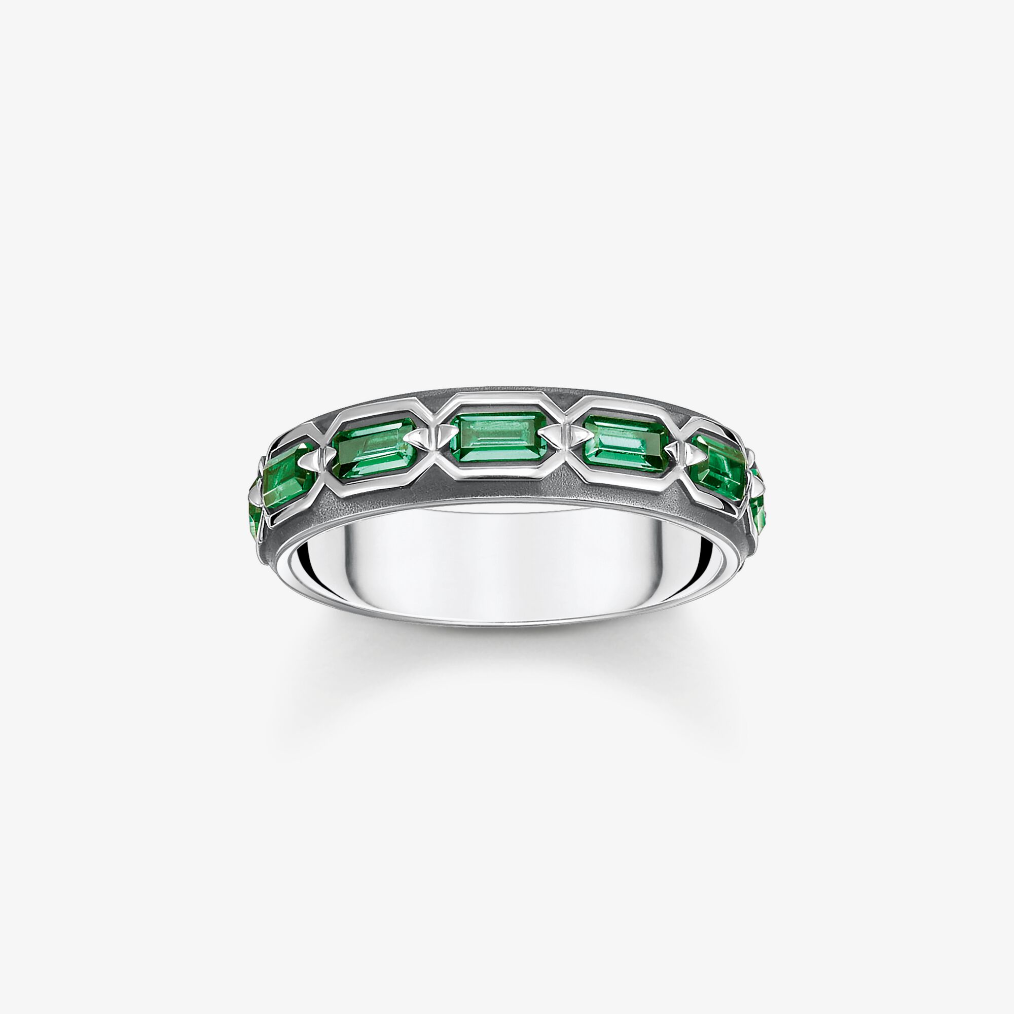 THOMAS SABO Bague écailles de crocodile, argent noirci et gemmes vertes, Argent sterling, Taille: 66, Unisex