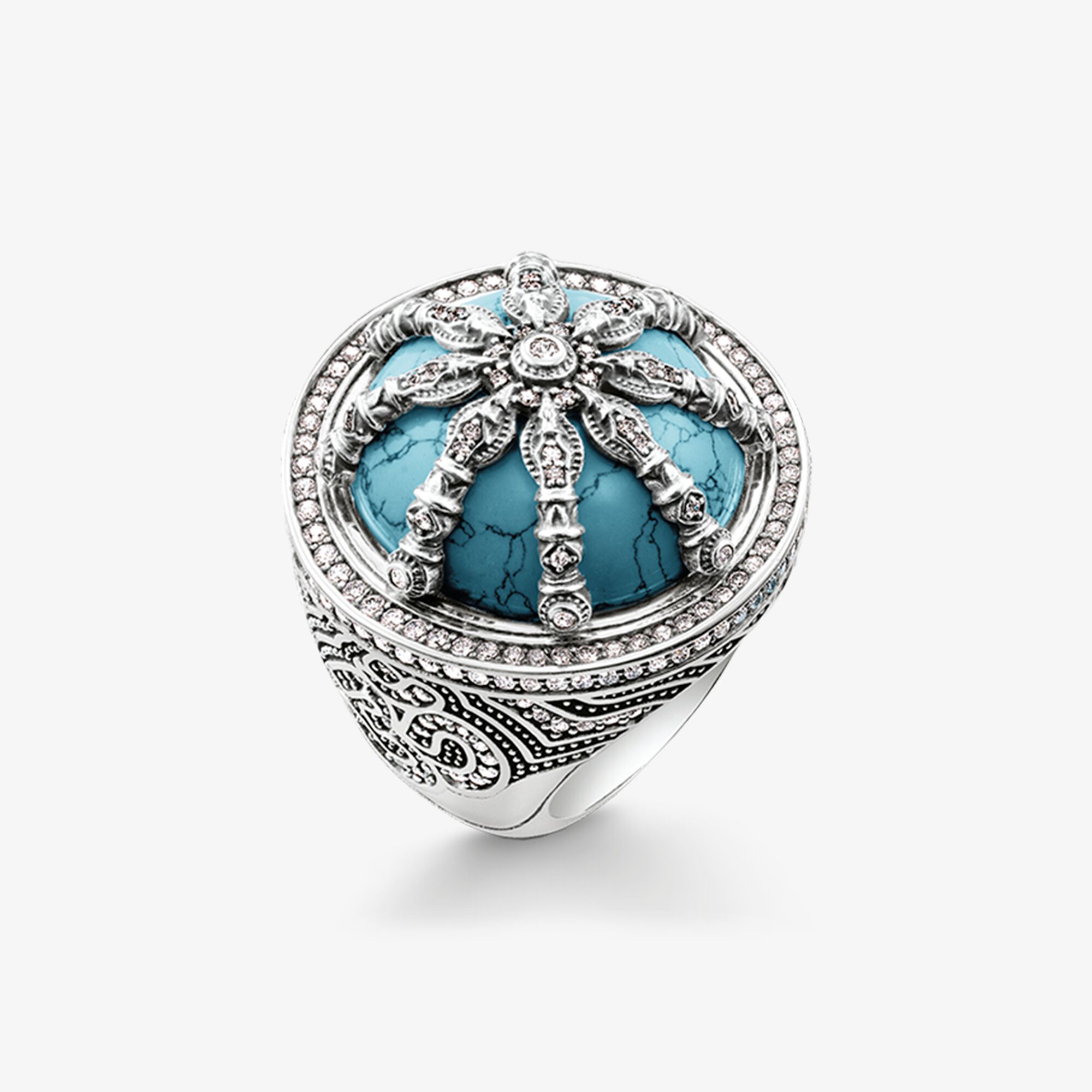 THOMAS SABO Cocktailring türkis Karma Wheel, Sterlingsilber, Größe: 50, Damen