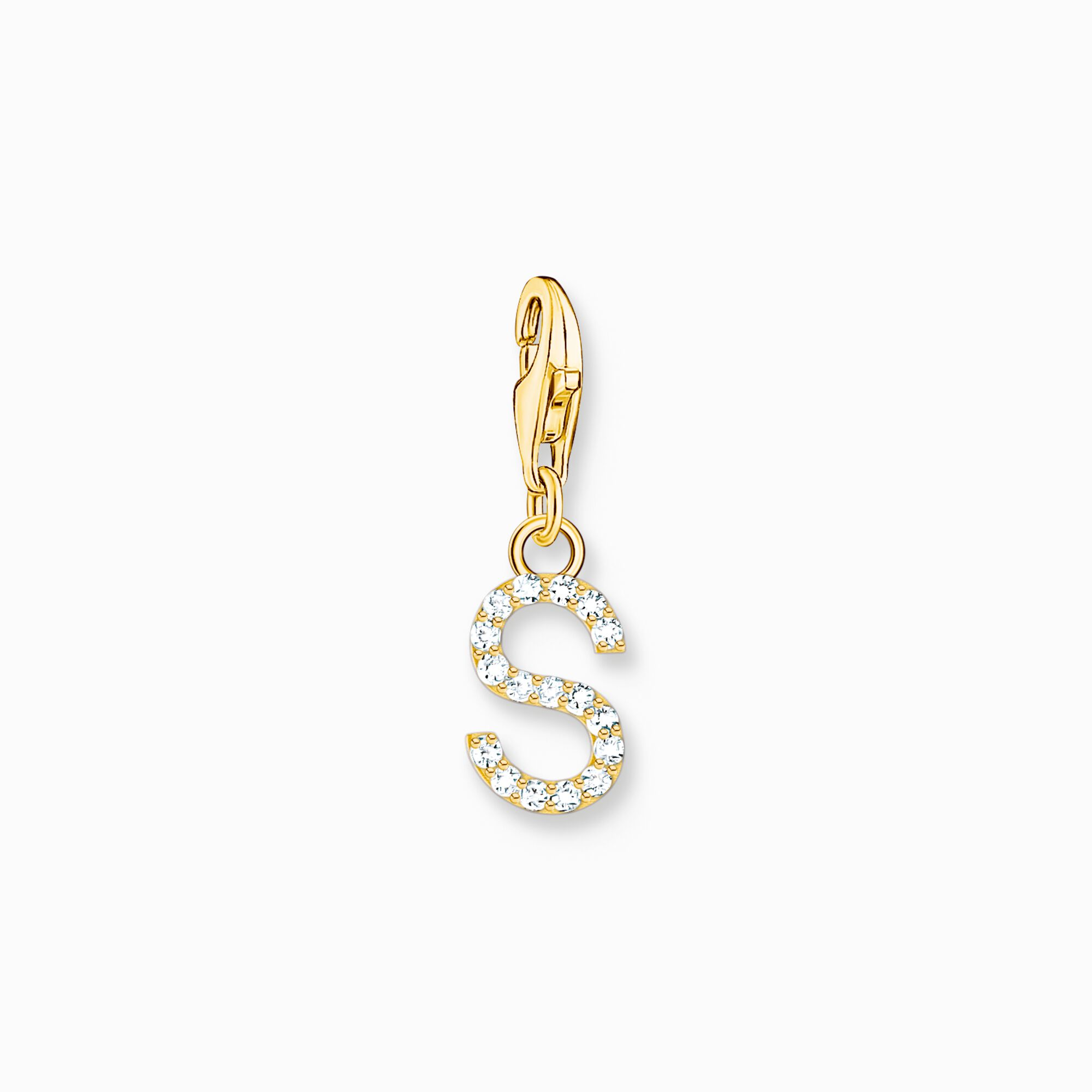 Colgante Charm letra S con piedras blancas chapado en oro de la colección Charm Club en la tienda online de THOMAS SABO