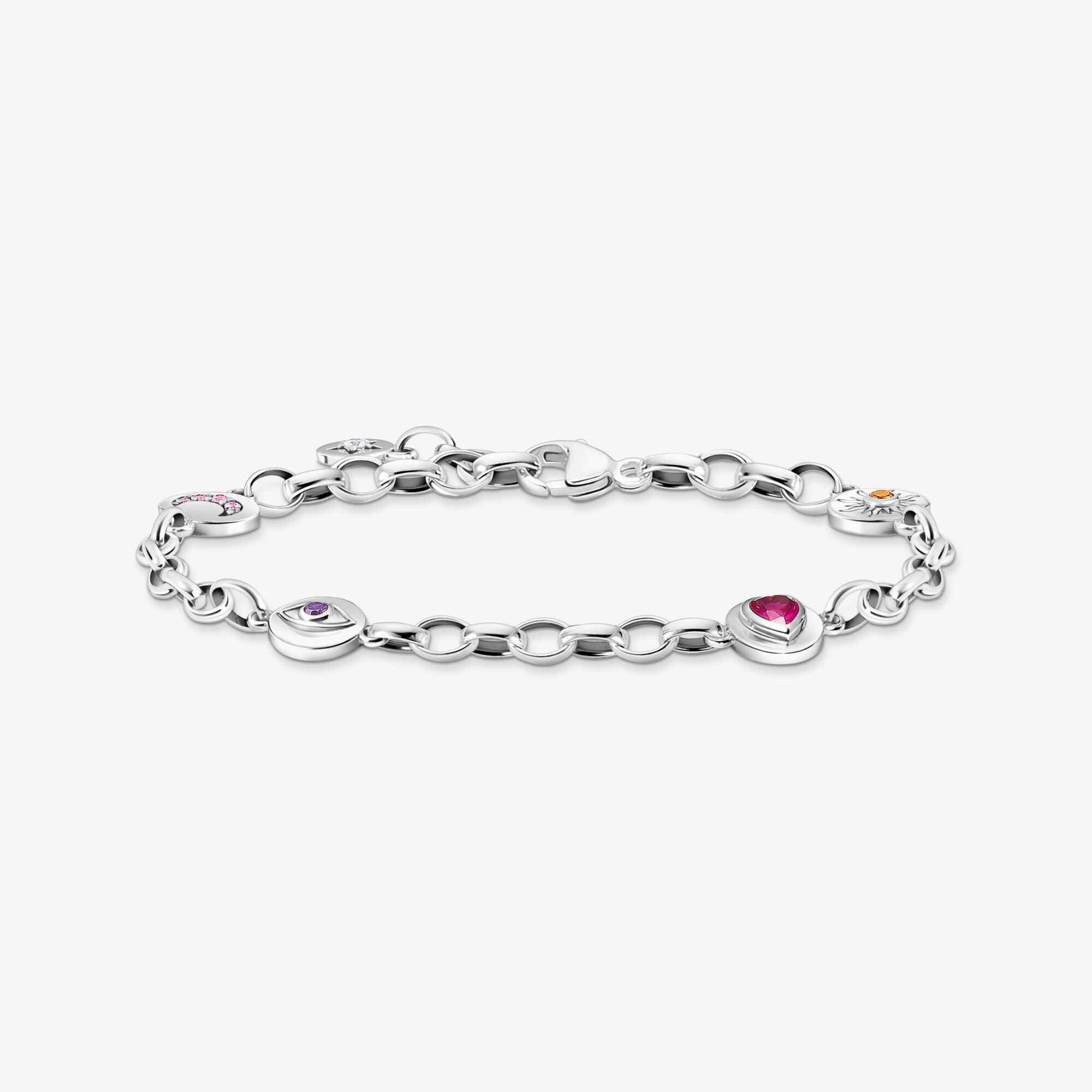 THOMAS SABO Armband mit symbolischen Mond, Auge, Herz und Sonne Silber geschwärzt, Sterlingsilber, Größe: 19 cm, Damen