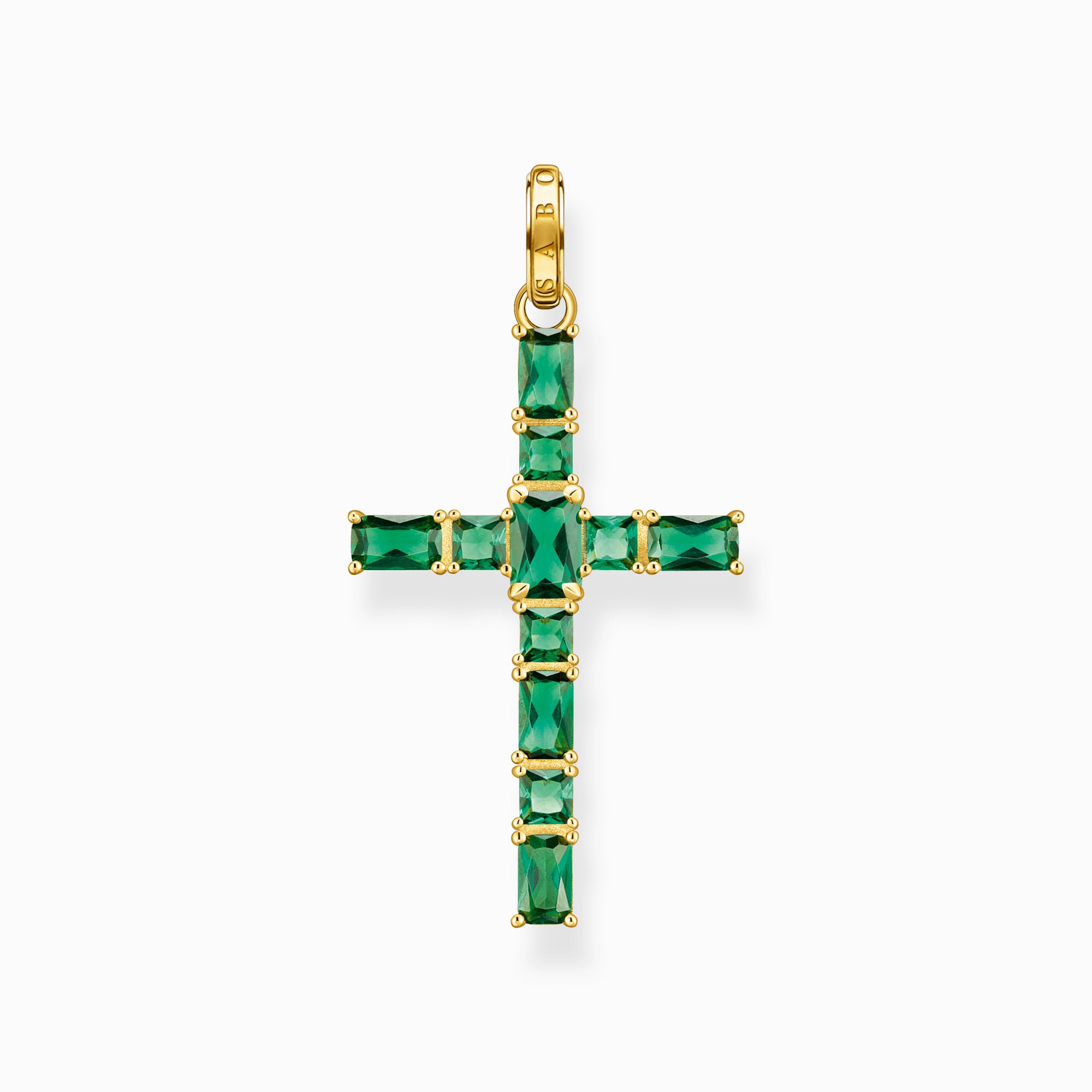 Anh&auml;nger Kreuz mit gr&uuml;nen Steinen vergoldet aus der  Kollektion im Online Shop von THOMAS SABO