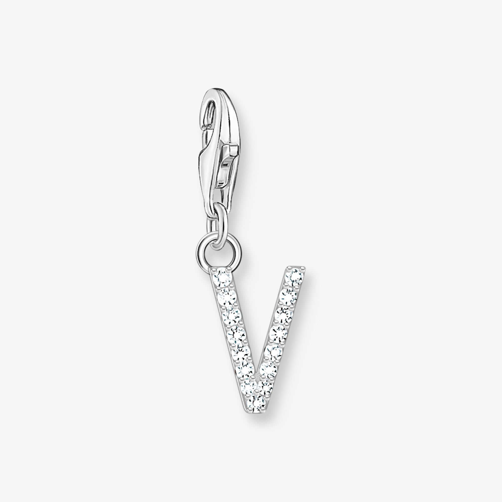 THOMAS SABO Charm-hängsmycke bokstaven V med vita stenar silver, 925 sterlingsilver, Storlek: one size, för damer