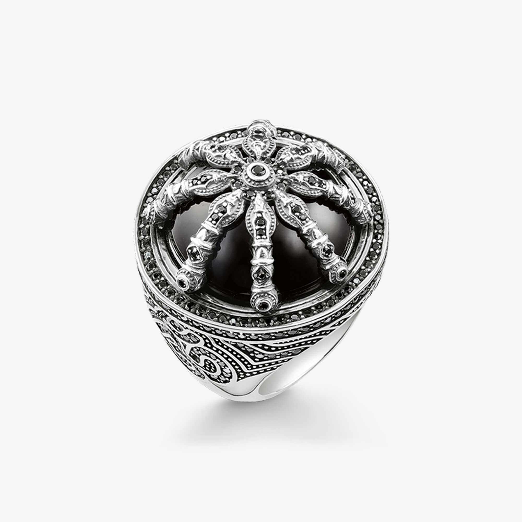 THOMAS SABO Cocktailring schwarzes Karma Wheel, Sterlingsilber, Größe: 52, Damen