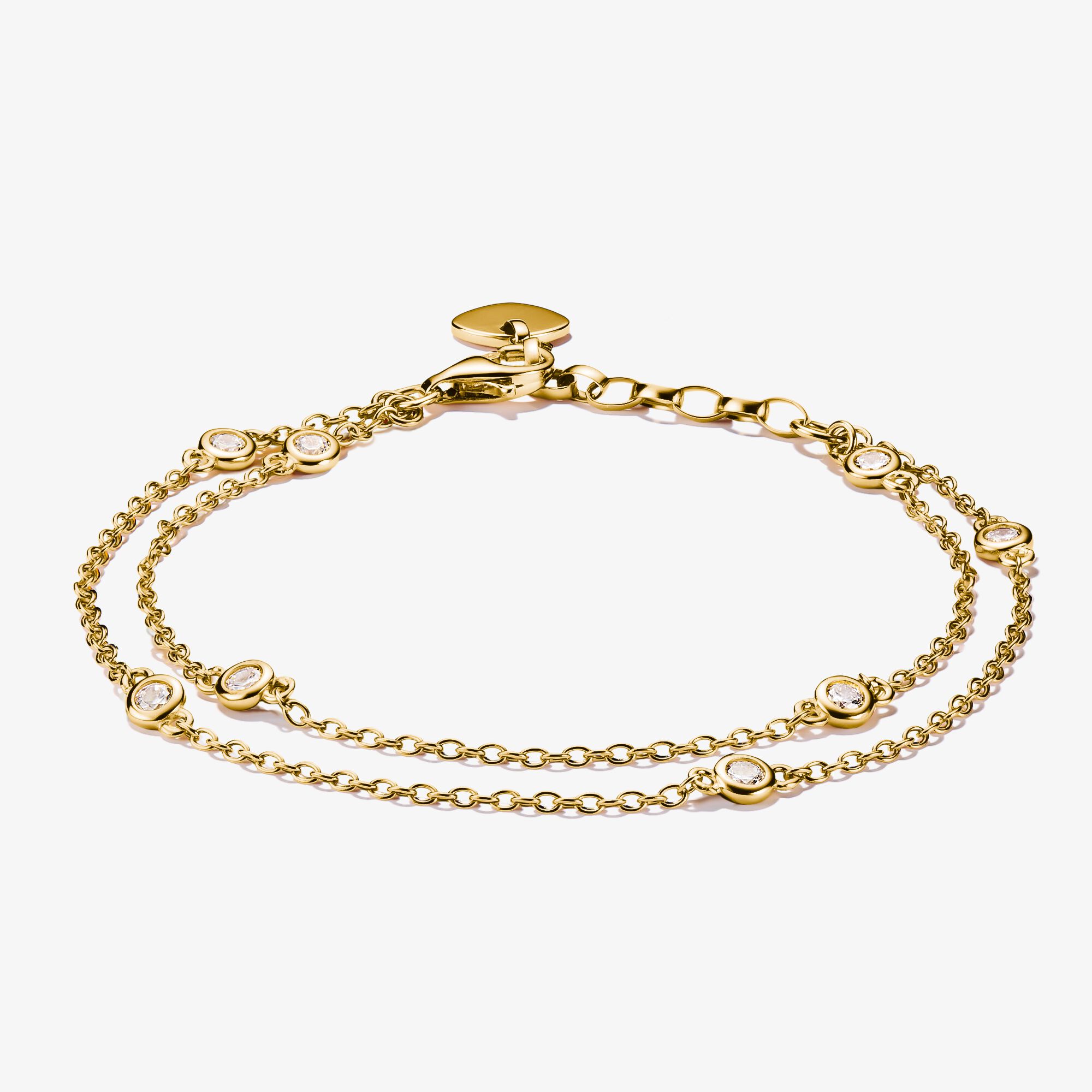 THOMAS SABO Bracelets à double rangée de zirconiums Plaqué or 18 carats Argent sterling doré or jaune, Taille: 19 cm, pour femme