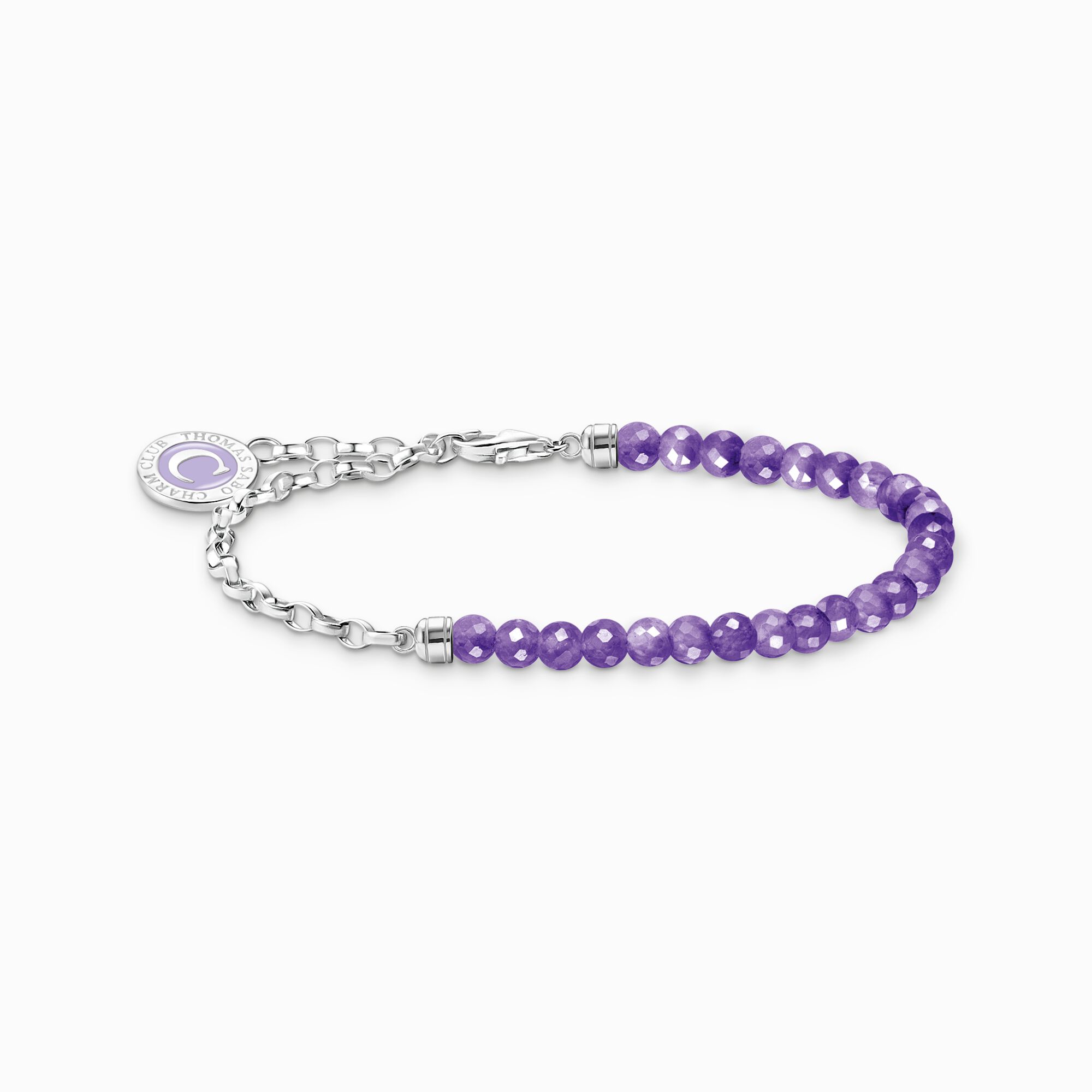 Silver Round Links Charm Bracelet With Amethyst Beads Gift 