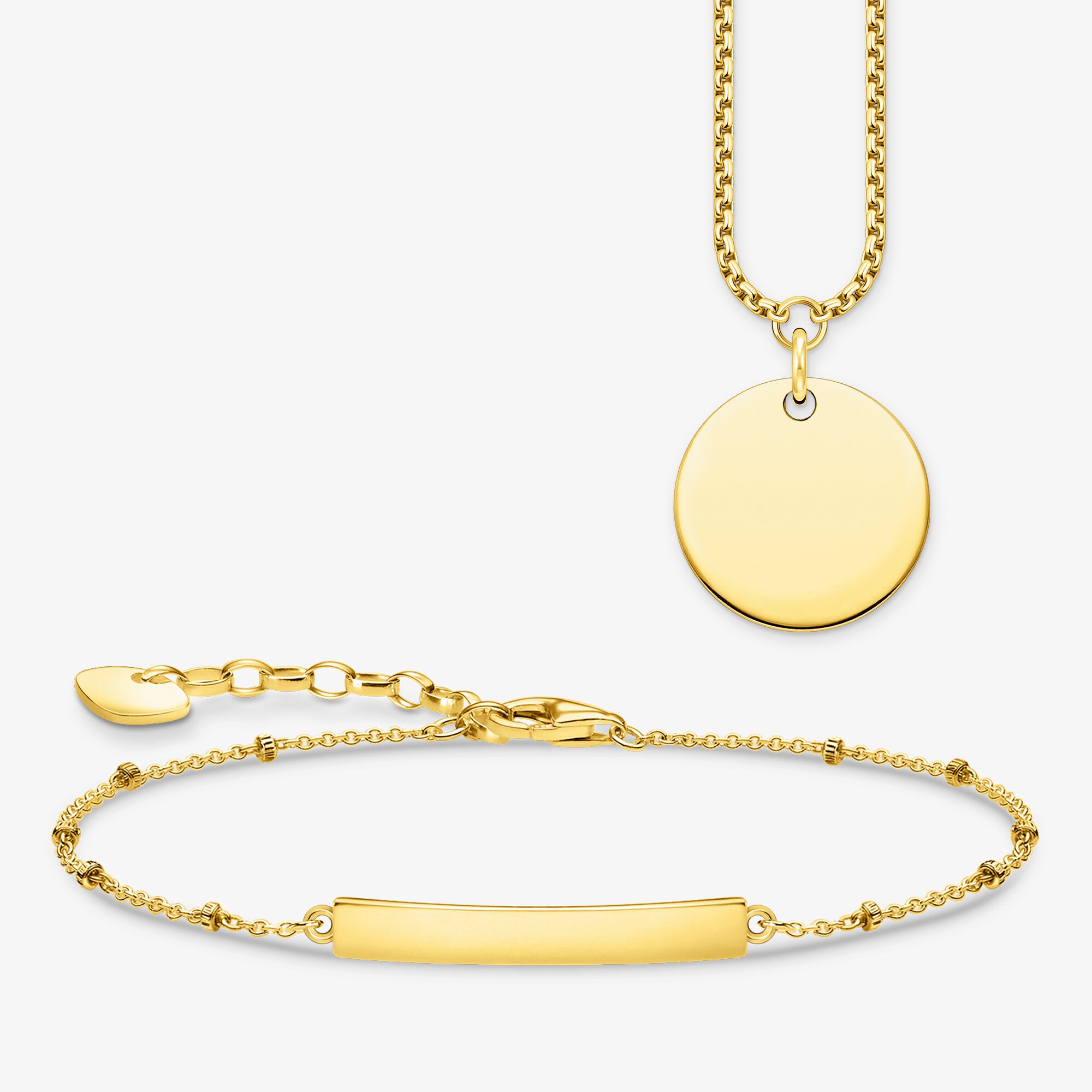 THOMAS SABO Schmuck-Set Kette Coin & Armband mit Gravur vergoldet, Unisex, LOOK26-04-014