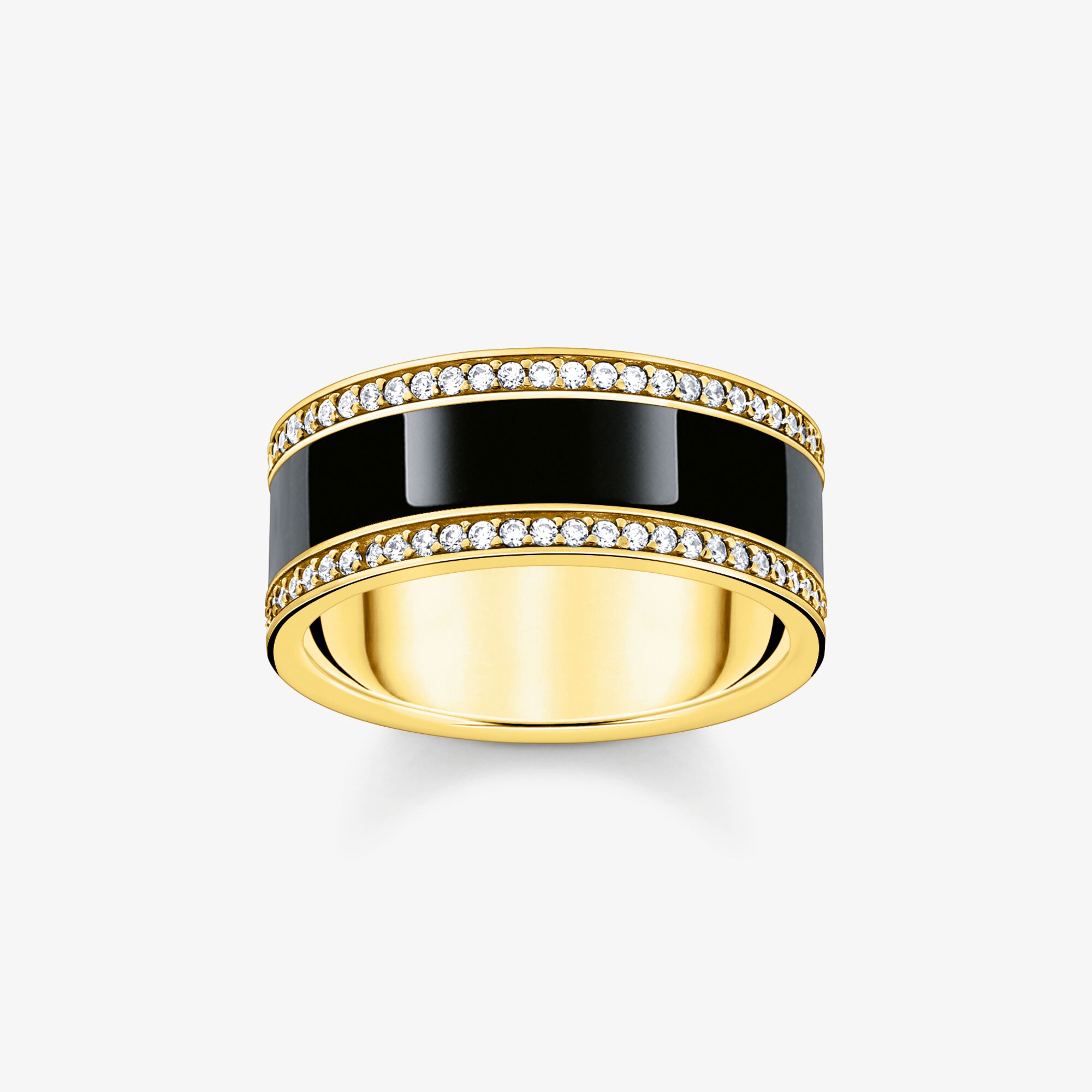 THOMAS SABO Bague ruban émail à froid noir et zircons plaqué or, Argent sterling doré or jaune, Taille: 56, femme