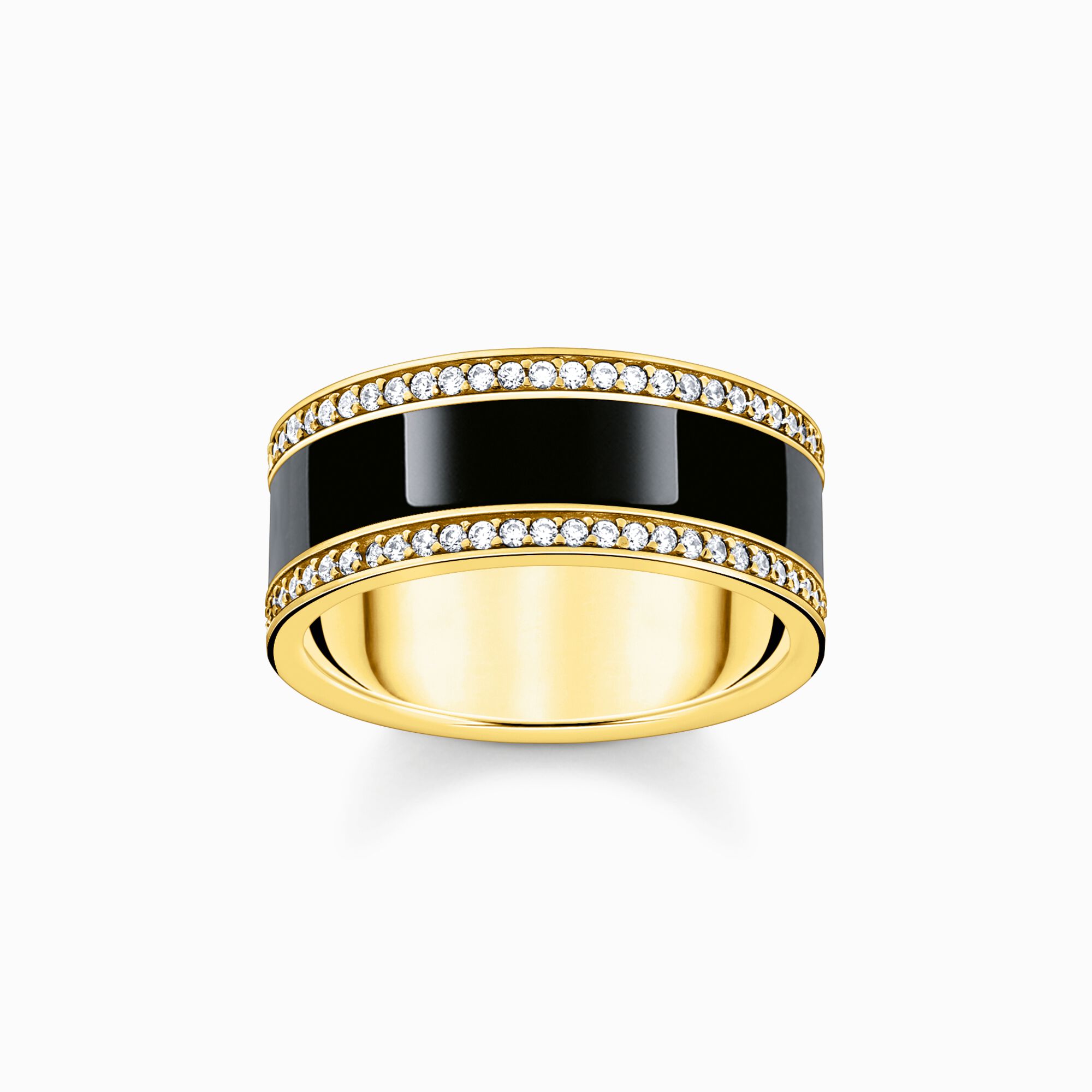 Yellow-gold plated band ring with black cold enamel and zirconia from the  collection in the THOMAS SABO online store