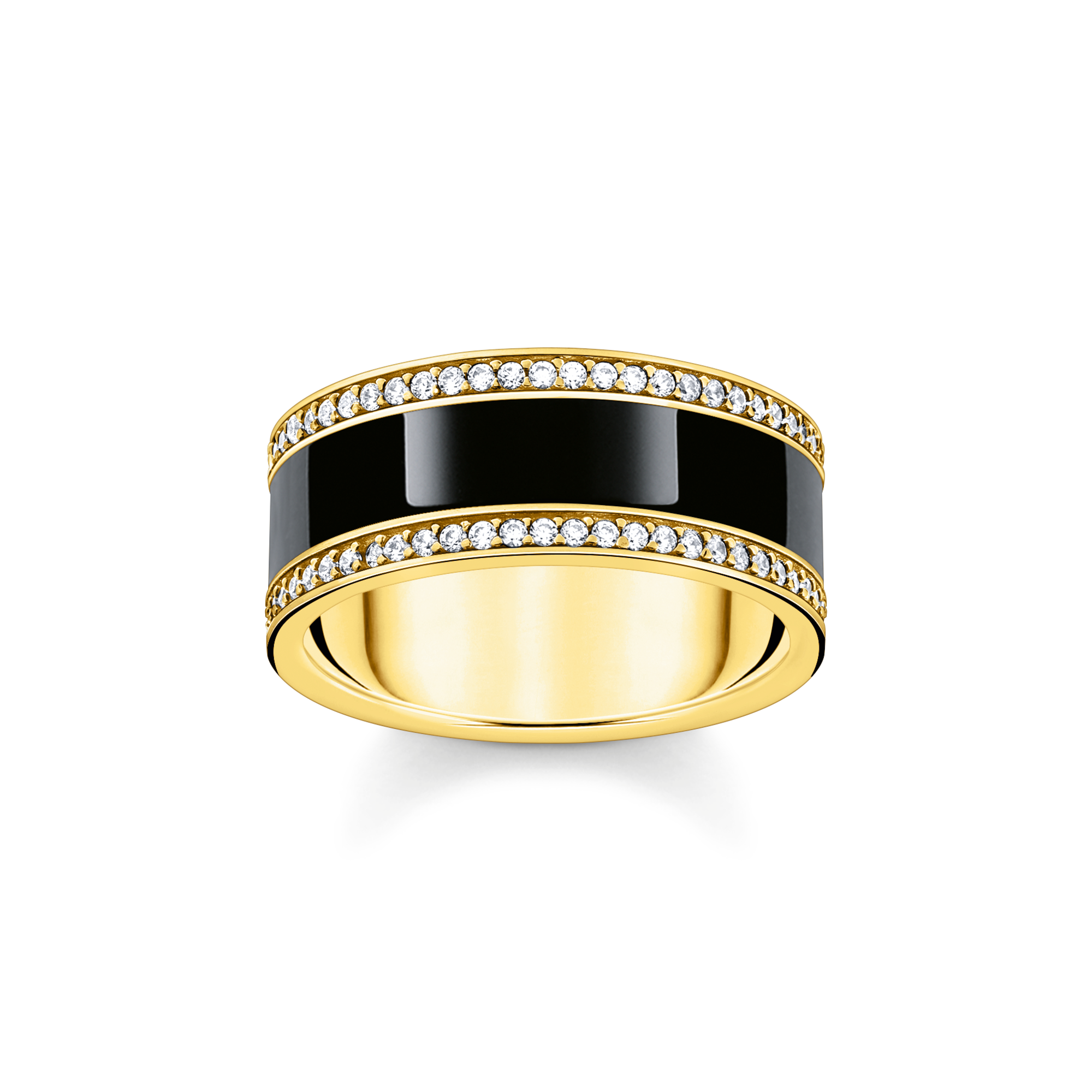 Thomas Sabo Bandring mit schwarzer Kaltemaille und weißen Steinen vergoldet schwarz TR2446-565-11-54
