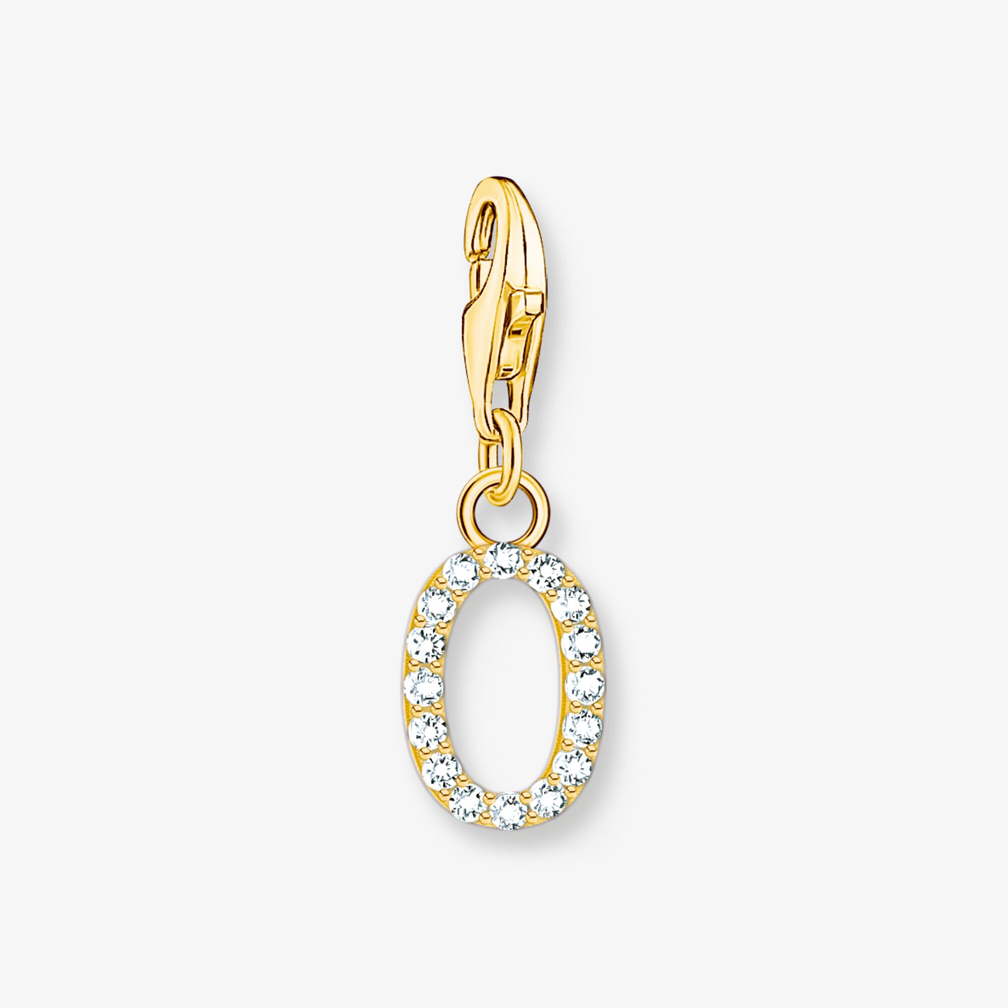 THOMAS SABO Pendentif Charm lettre O avec pierres blanches plaqué or Argent sterling doré or jaune, Taille: one size, pour femme