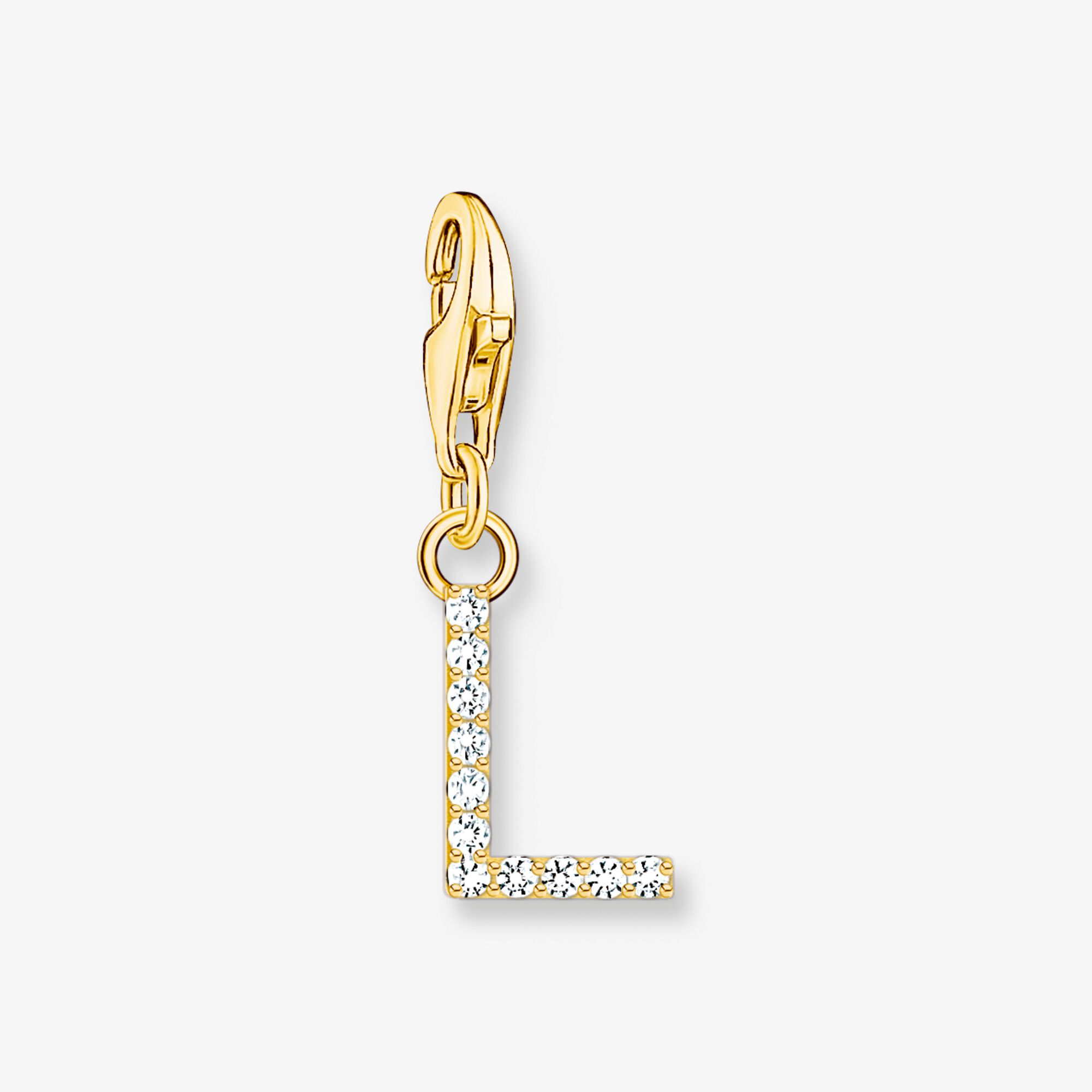 THOMAS SABO Pendentif Charm lettre L avec pierres blanches plaqué or, Argent sterling doré or jaune, Taille: one size, femme