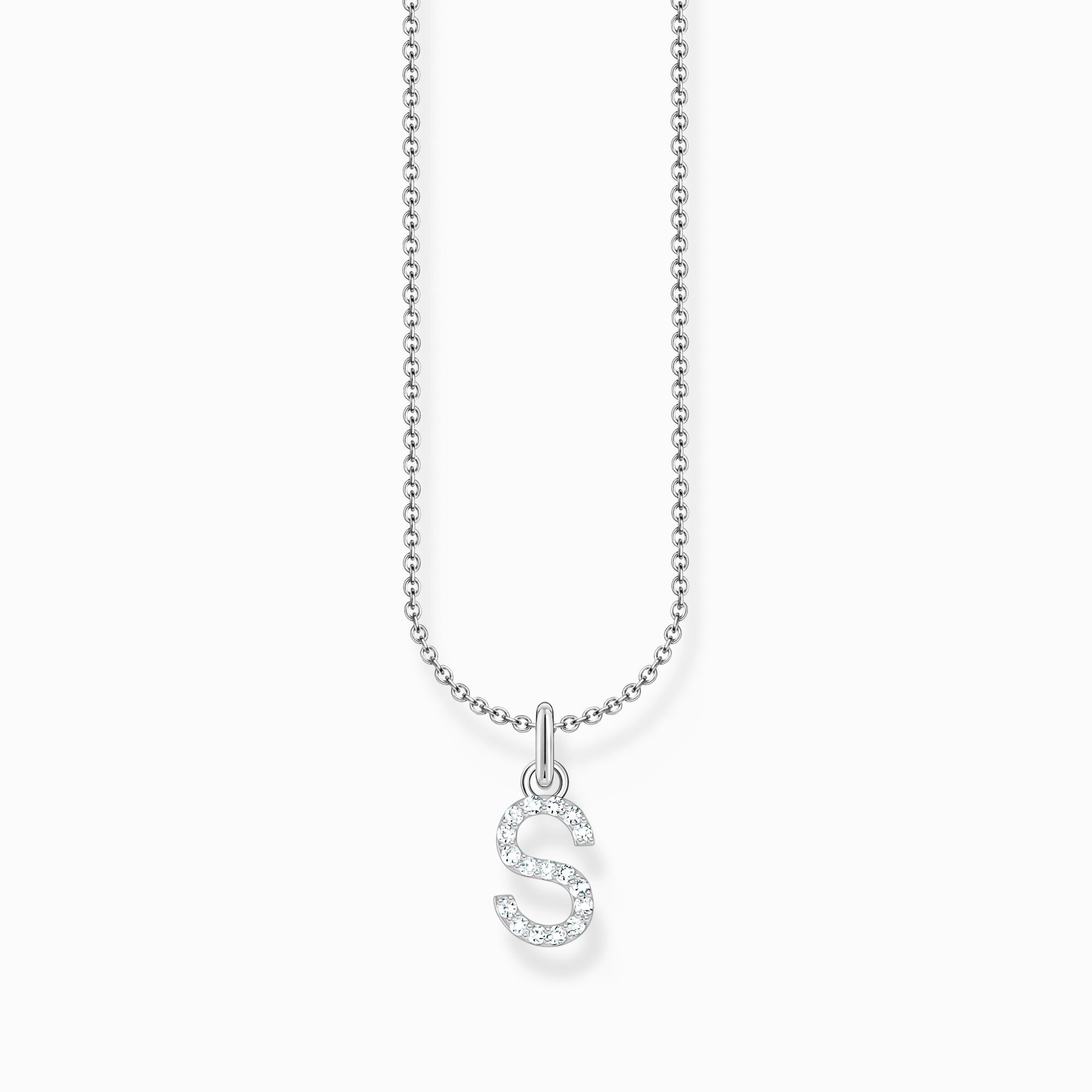 Silver necklace with letter pendant S and white zirconia from the Charming Collection collection in the THOMAS SABO online store