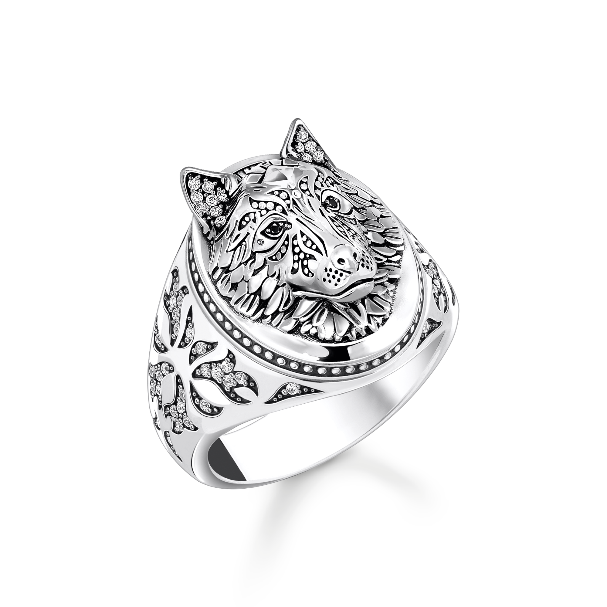 Thomas Sabo Siegelring Wolf mit Steinen Silber geschwärzt silberfarben TR2452-643-21-58