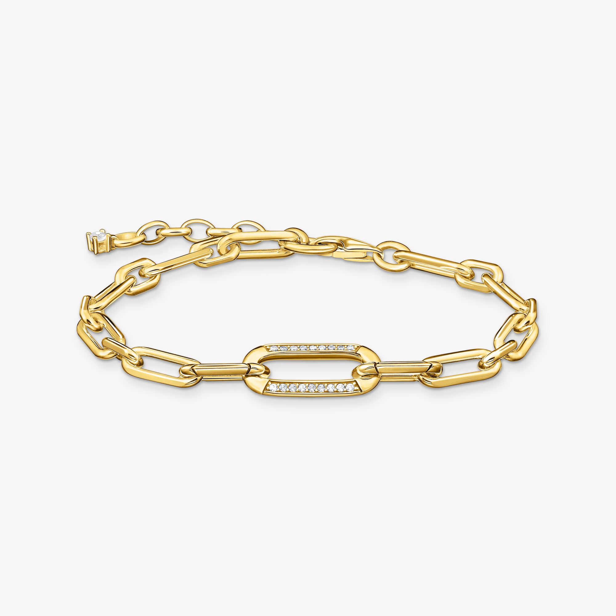 THOMAS SABO Bracelet à maillons sertissage de pierres plaqué or, Argent sterling doré or jaune, Taille: 19 cm, femme