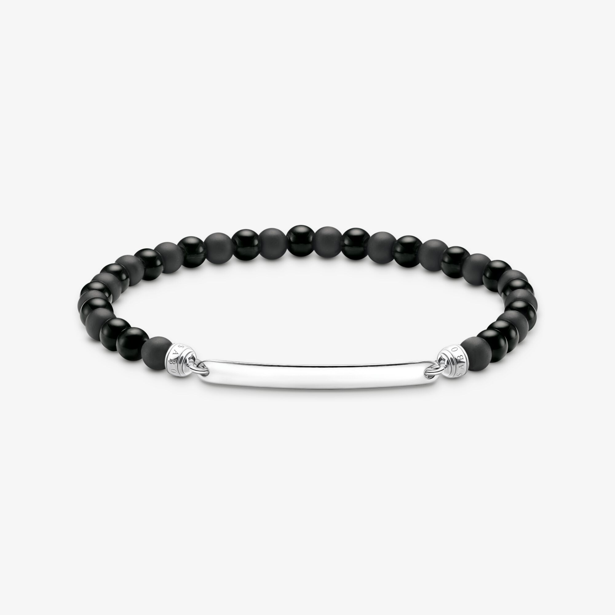 THOMAS SABO Bracelet à graver avec des Beads en obsidienne, Argent sterling, Taille: 21 cm, Unisex