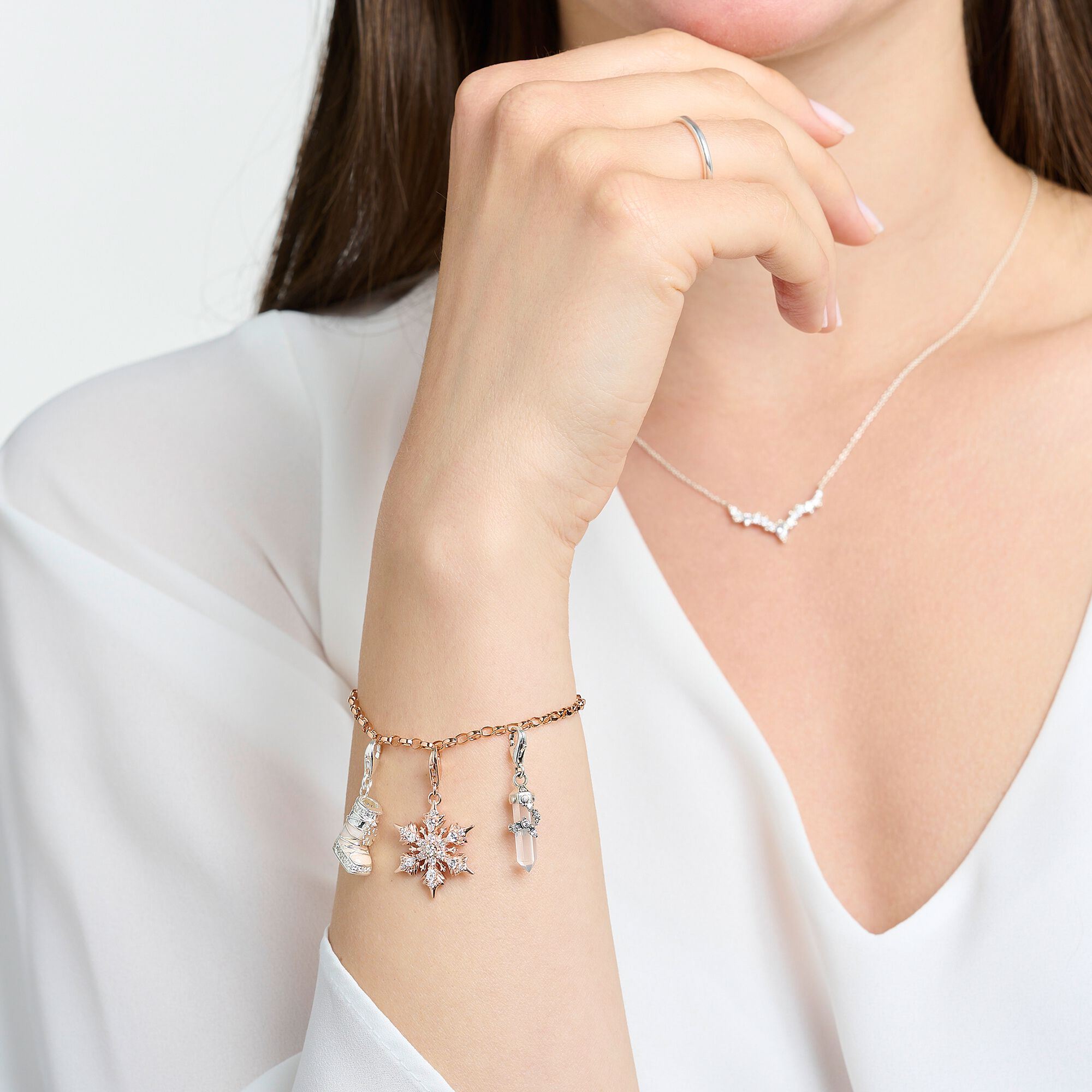 Charm: snowflake with stones, rosé plating