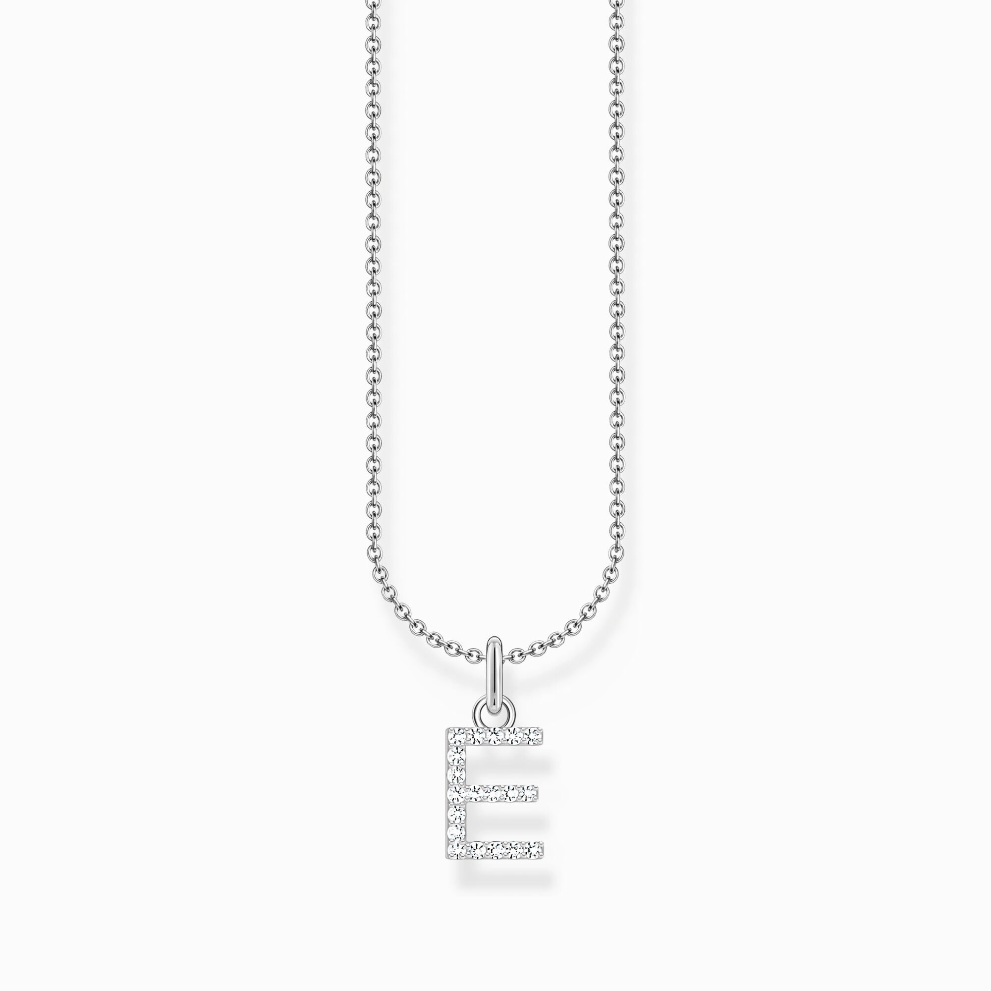 Silver necklace with letter pendant E and white zirconia from the Charming Collection collection in the THOMAS SABO online store